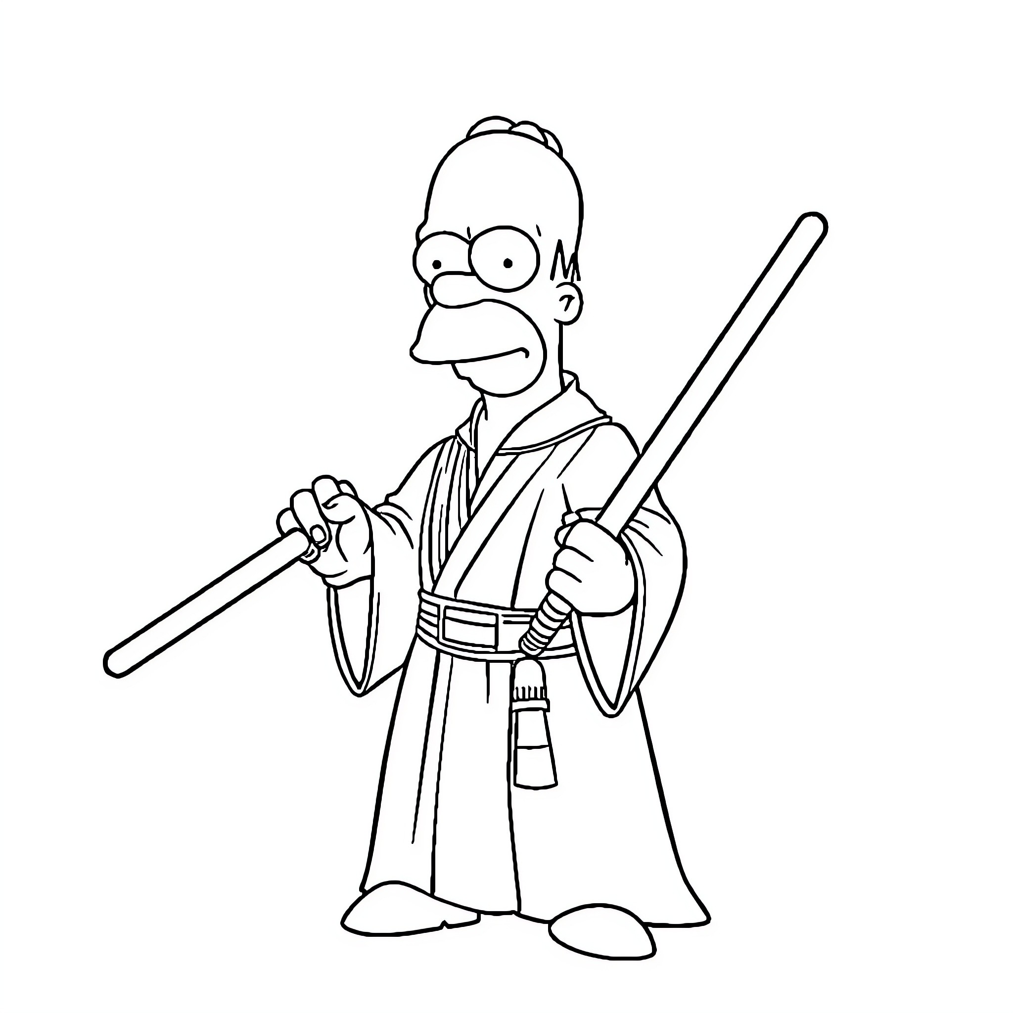 Homer Simpson as a Samurai Warrior Coloring Page (free black-and-white line drawing printable PDF for all, from beginners to advanced learners, including children, teens, adults, and seniors)