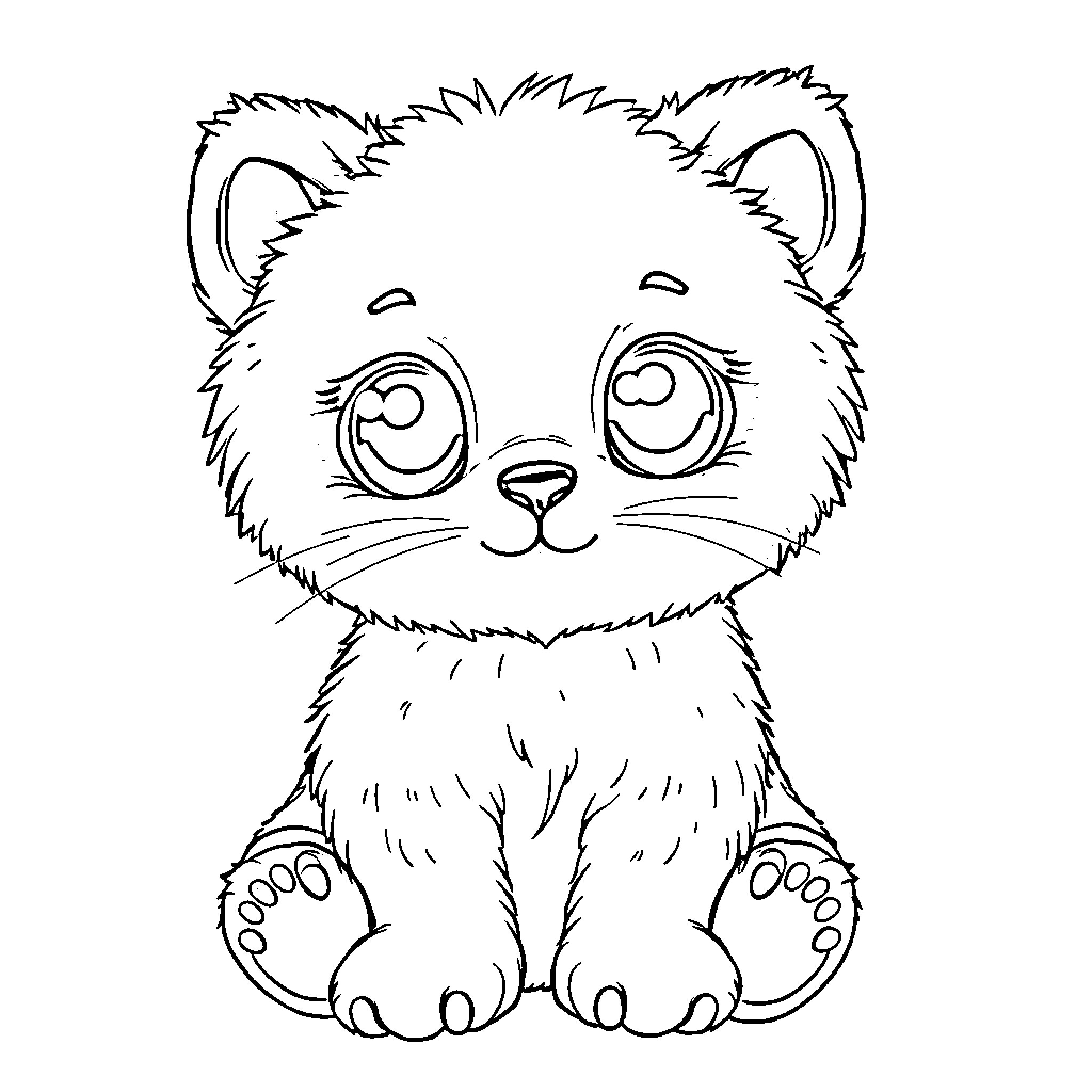 Kitty Bear with big eyes and cute expression Coloring Page (free black-and-white line drawing printable PDF for all, from beginners to advanced learners, including children, teens, adults, and seniors)