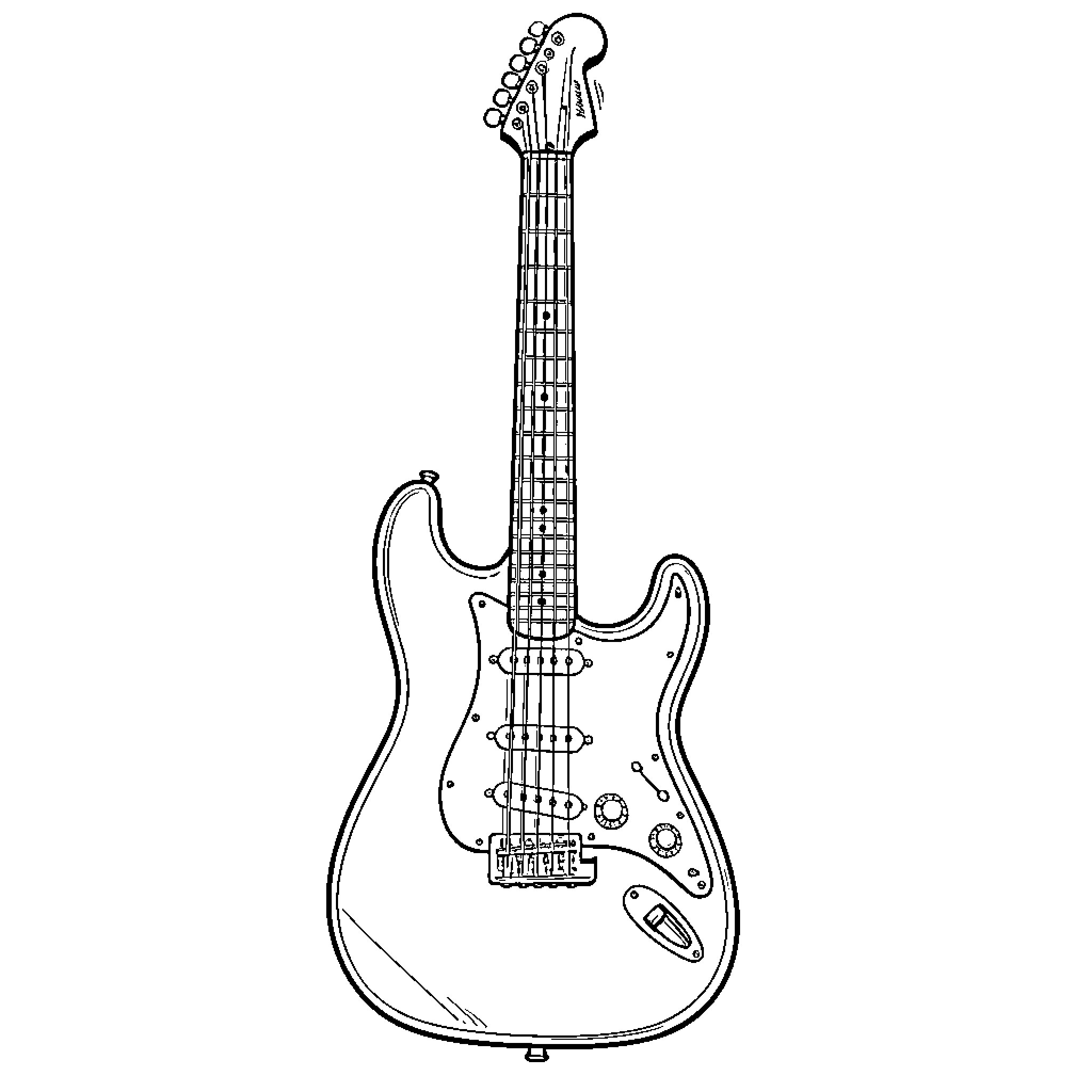 Electric Guitar in simple outline design Coloring Page (free black-and-white line drawing printable PDF for all, from beginners to advanced learners, including children, teens, adults, and seniors)