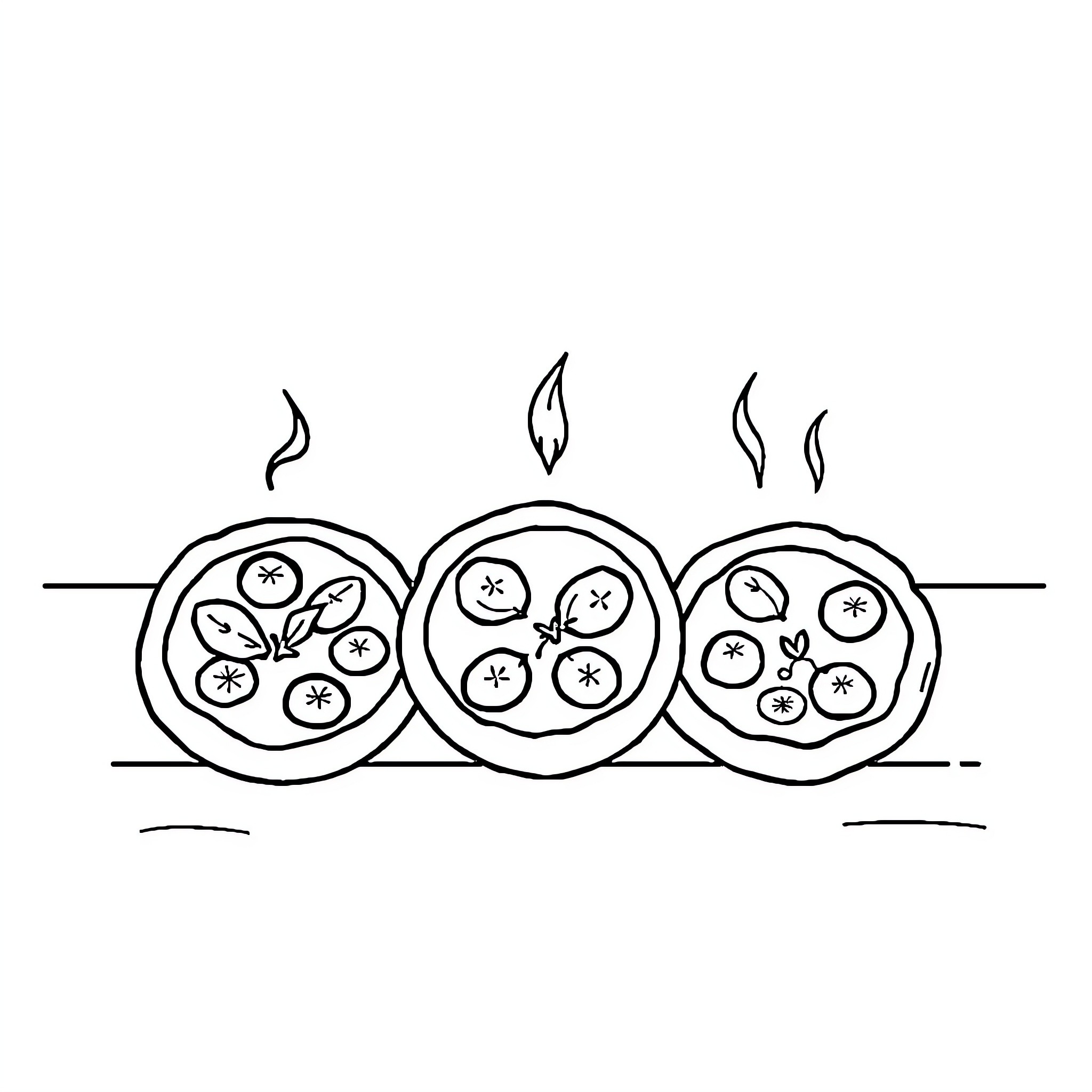 Pizza Slices Sizzling on the Plate Coloring Page (free black-and-white line drawing printable PDF for all, from beginners to advanced learners, including children, teens, adults, and seniors)