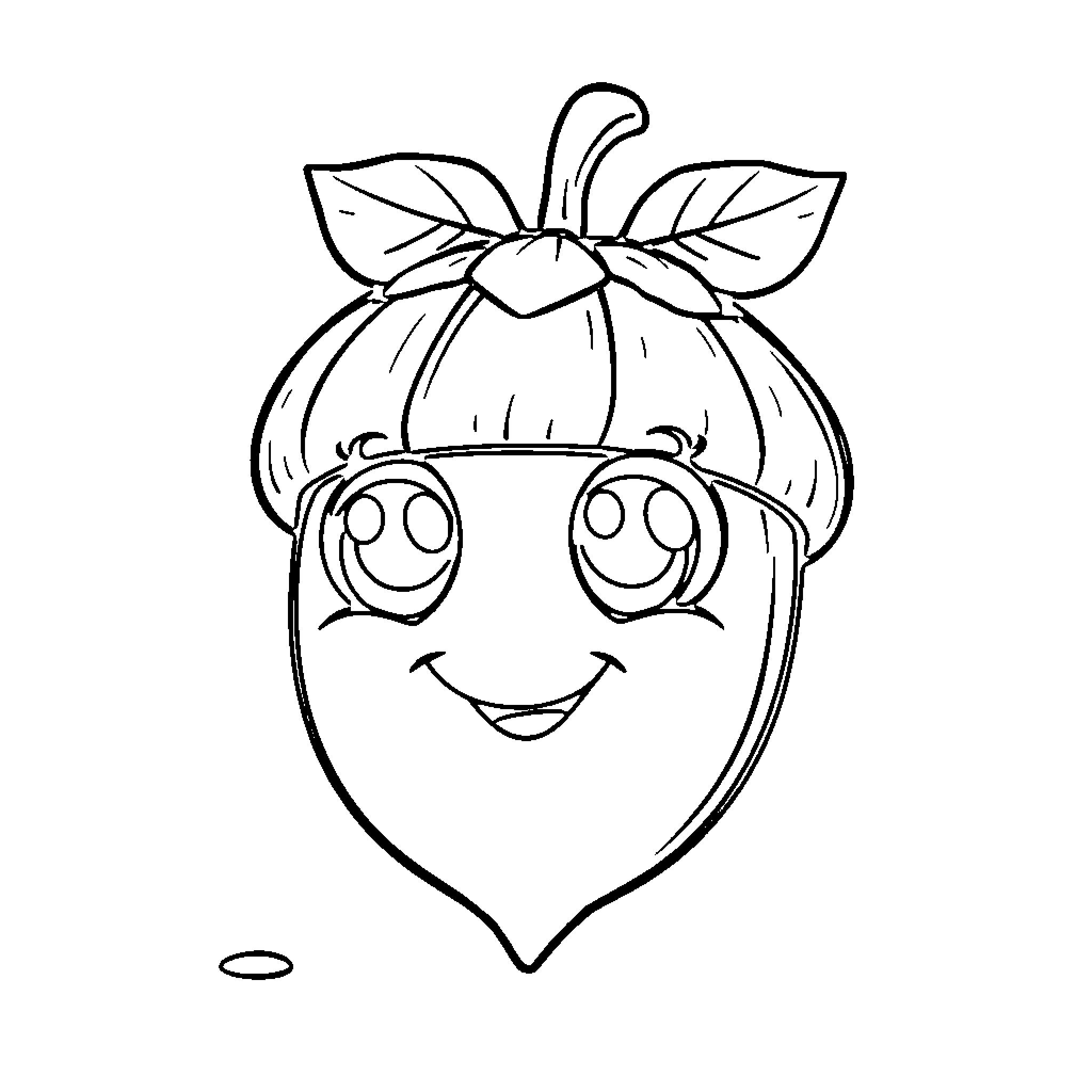 Acorn character with smiling expression Coloring Page (free black-and-white line drawing printable PDF for all, from beginners to advanced learners, including children, teens, adults, and seniors)