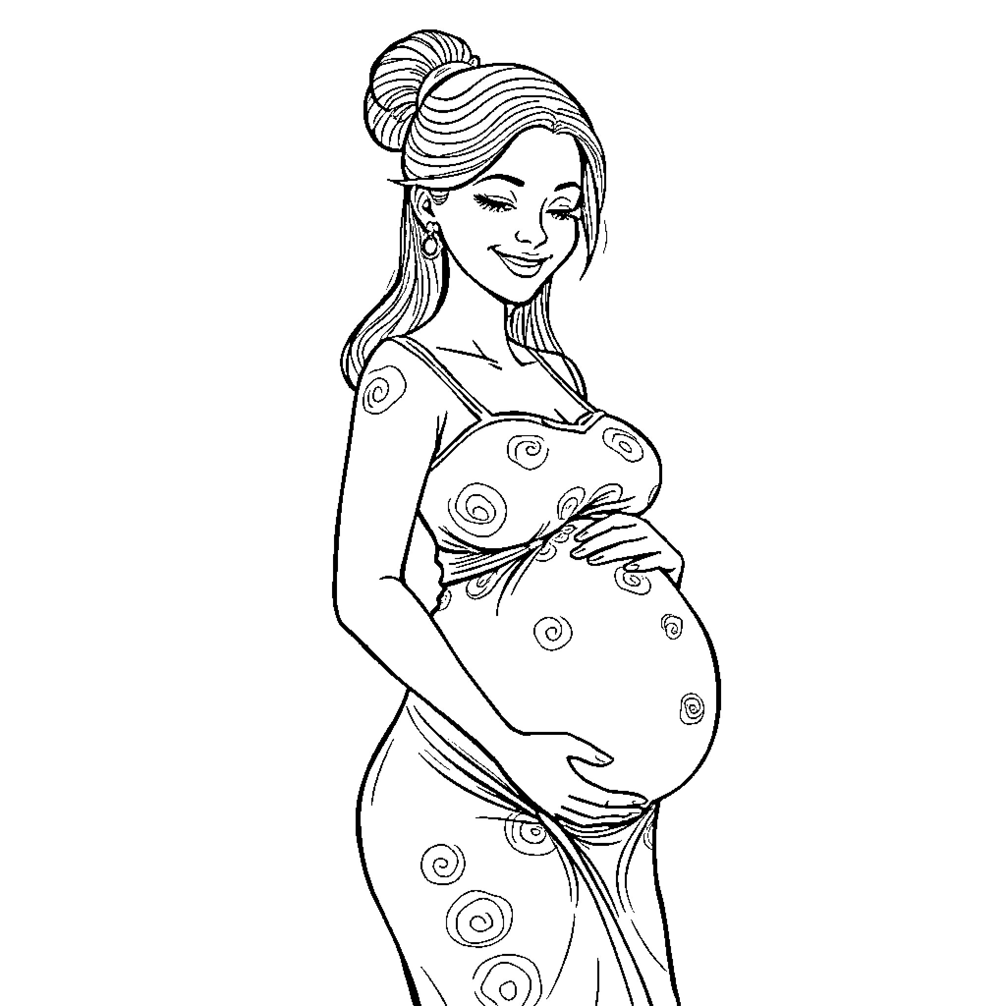 Marida's Joyful Maternity Embrace Coloring Page (free black-and-white line drawing printable PDF for all, from beginners to advanced learners, including children, teens, adults, and seniors)