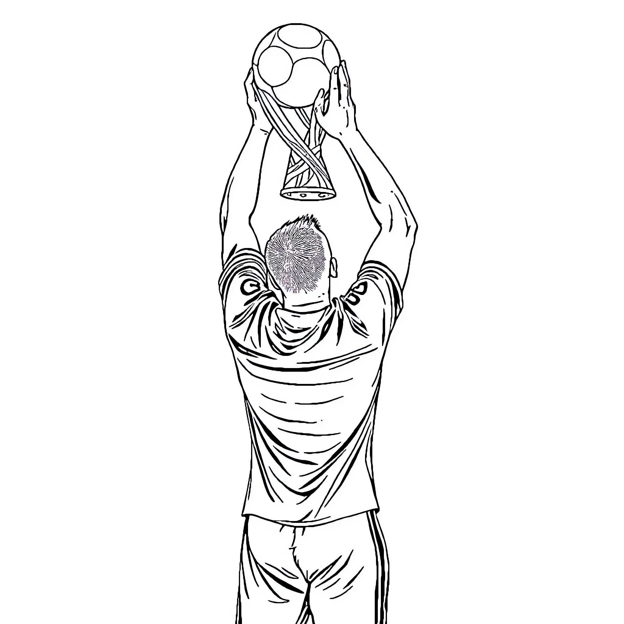 Cristiano Ronaldo celebrating with trophy Coloring Page (free black-and-white line drawing printable PDF for all, from beginners to advanced learners, including children, teens, adults, and seniors)