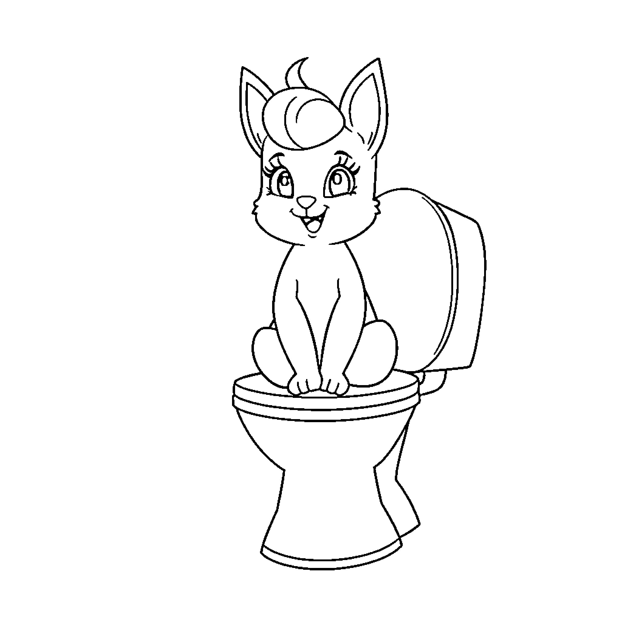 Tralalero adorable kitten on the toilet Coloring Page (free black-and-white line drawing printable PDF for all, from beginners to advanced learners, including children, teens, adults, and seniors)