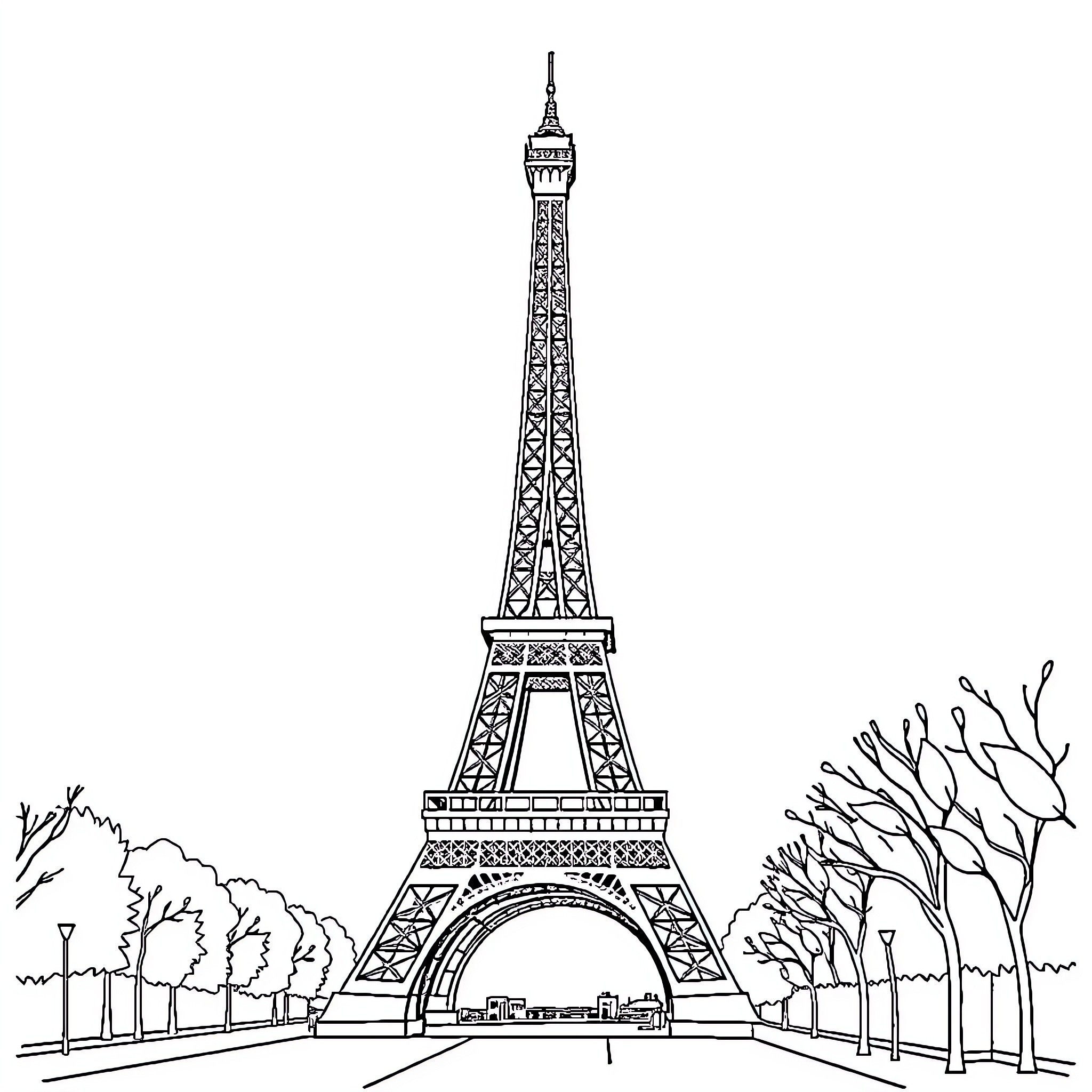 Eiffel Tower in simple line drawing Coloring Page (free black-and-white line drawing printable PDF for all, from beginners to advanced learners, including children, teens, adults, and seniors)
