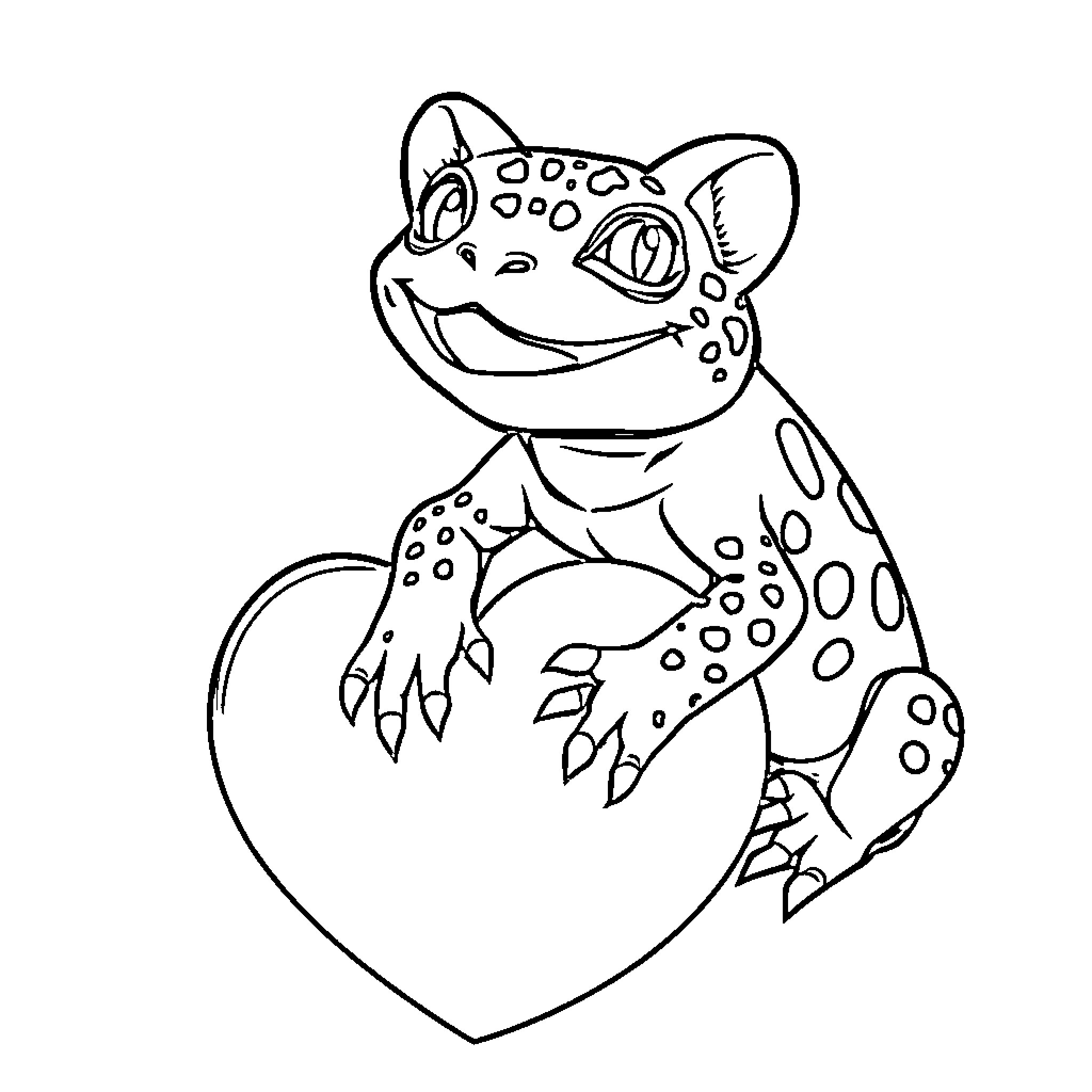 Leopard Gecko displaying friendly expression Coloring Page (free black-and-white line drawing printable PDF for all, from beginners to advanced learners, including children, teens, adults, and seniors)