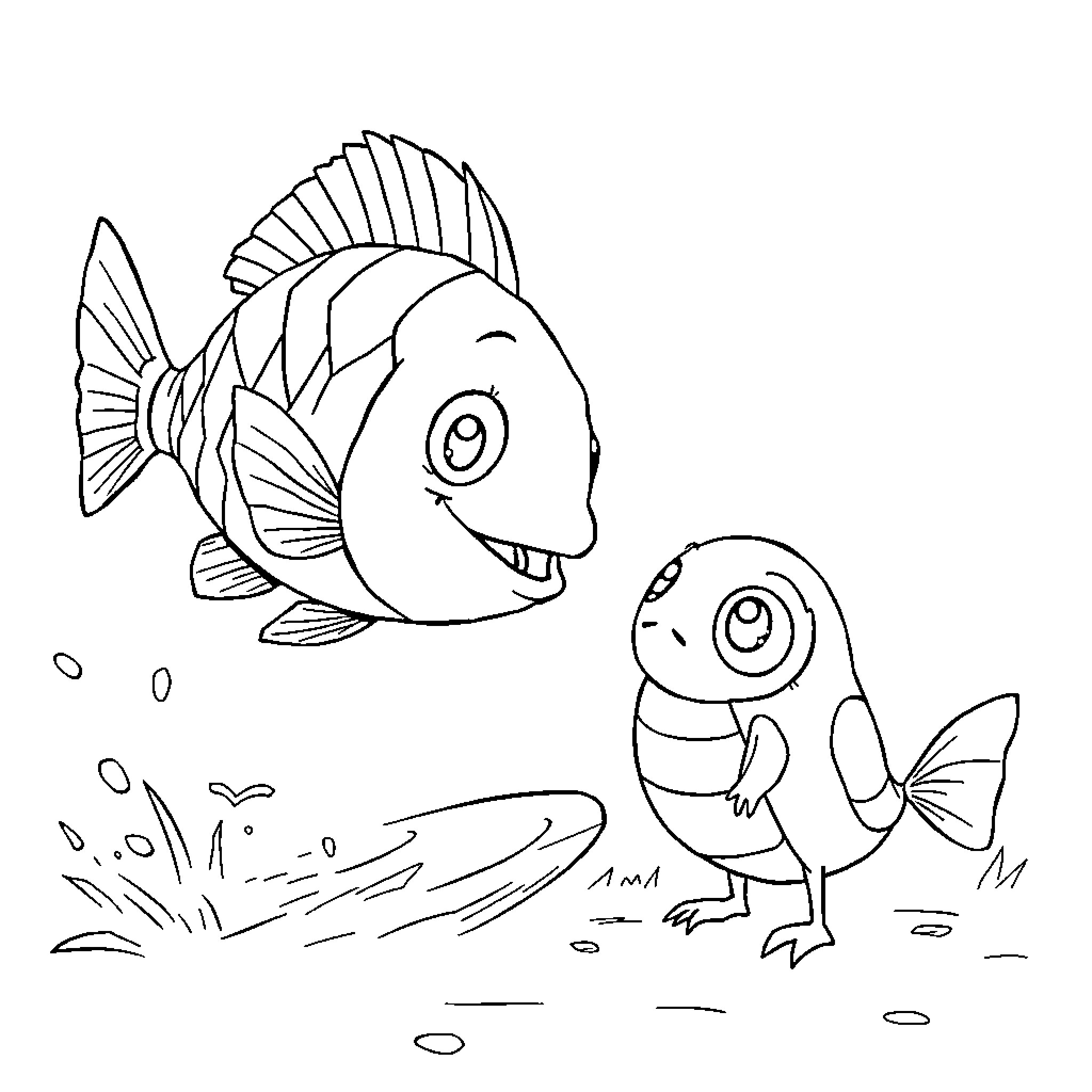 Stish Underwater Creatures Explore Nature Coloring Page (free black-and-white line drawing printable PDF for all, from beginners to advanced learners, including children, teens, adults, and seniors)