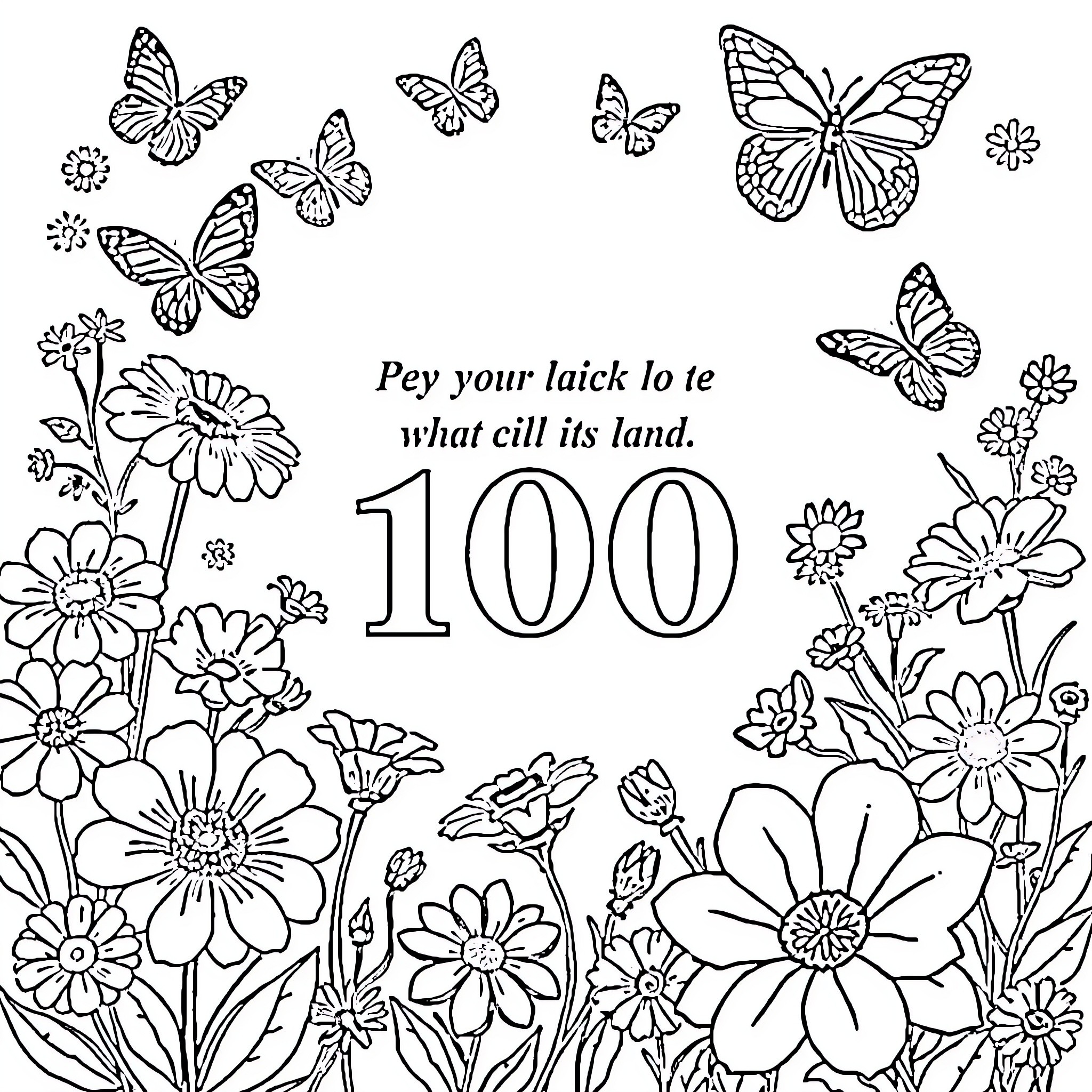 Psalm of Fluttering Blossoms and Butterflies Coloring Page (free black-and-white line drawing printable PDF for all, from beginners to advanced learners, including children, teens, adults, and seniors)