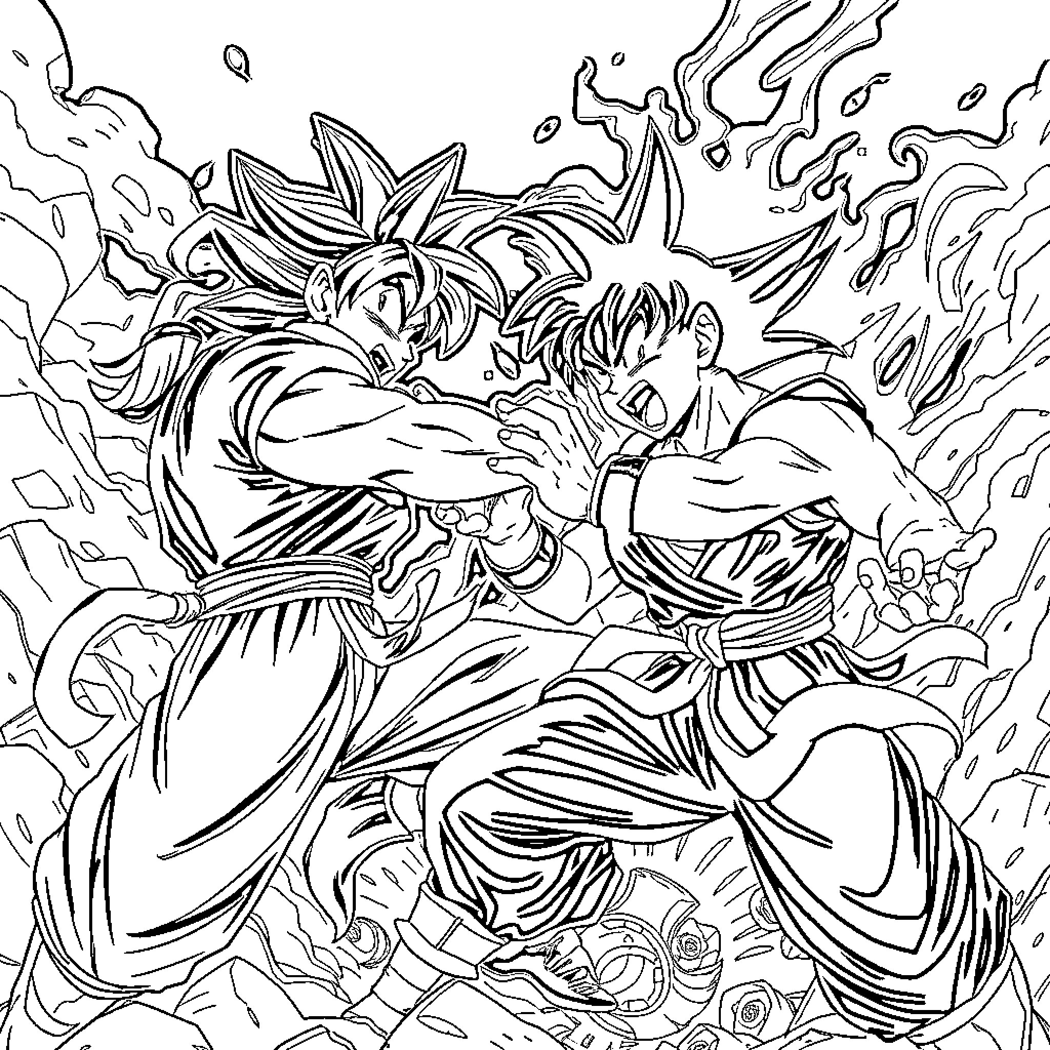 Asta's Epic Confrontation with Powerful Foes Coloring Page (free black-and-white line drawing printable PDF for all, from beginners to advanced learners, including children, teens, adults, and seniors)