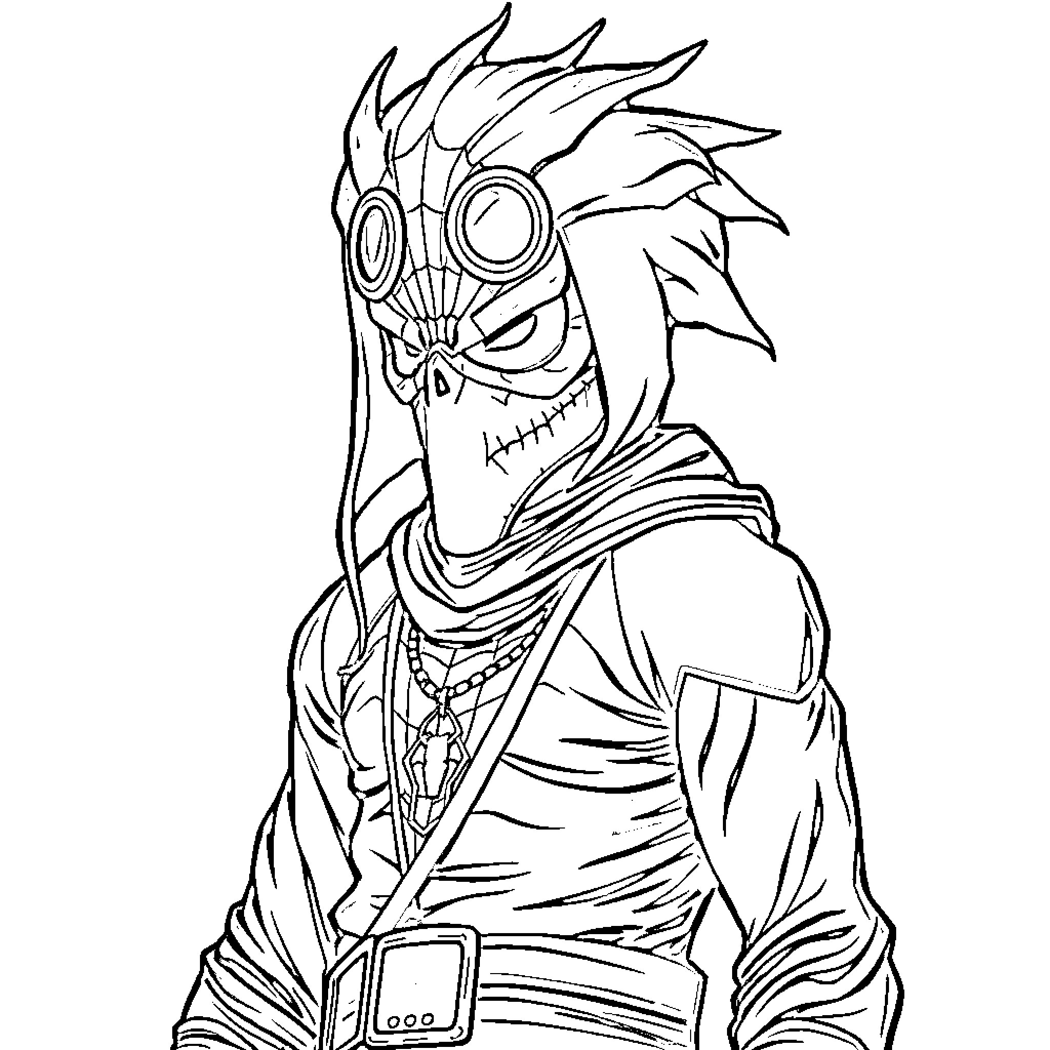 Hombre Araña in Quirky Disguise Coloring Page (free black-and-white line drawing printable PDF for all, from beginners to advanced learners, including children, teens, adults, and seniors)