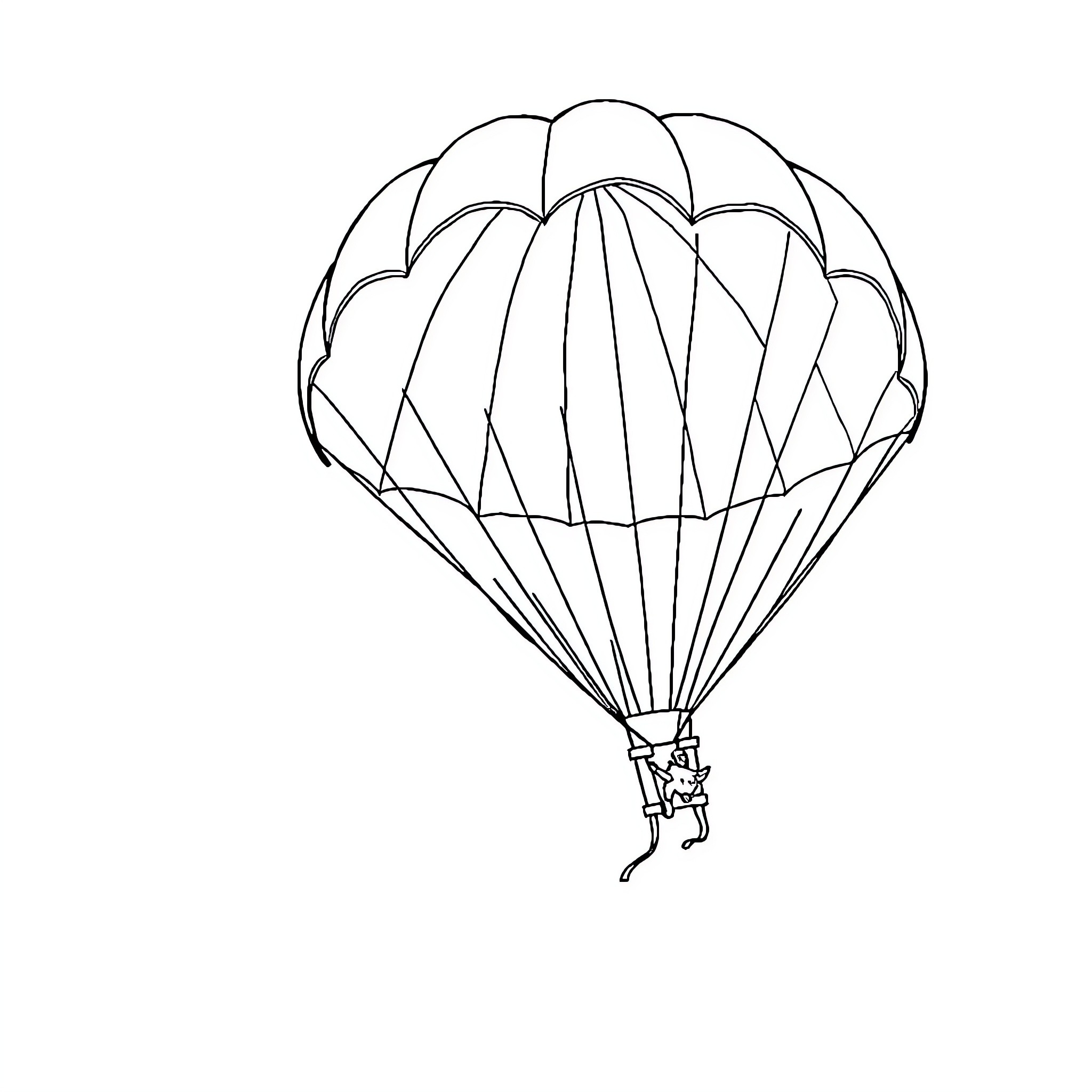 Parachute person descending from the sky Coloring Page (free black-and-white line drawing printable PDF for all, from beginners to advanced learners, including children, teens, adults, and seniors)
