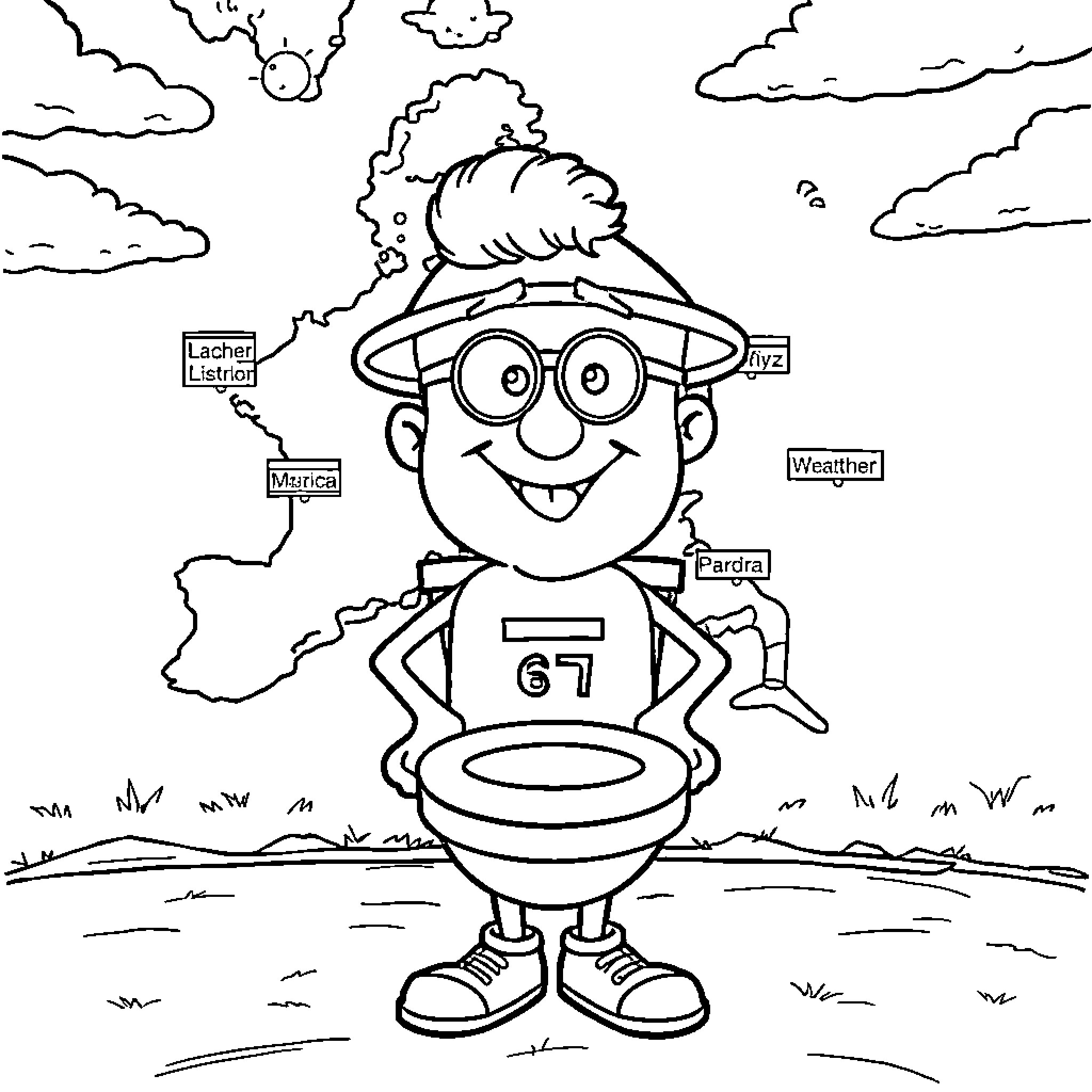 Skibidi Toilet Man Enjoying Outdoor Adventure Coloring Page (free black-and-white line drawing printable PDF for all, from beginners to advanced learners, including children, teens, adults, and seniors)