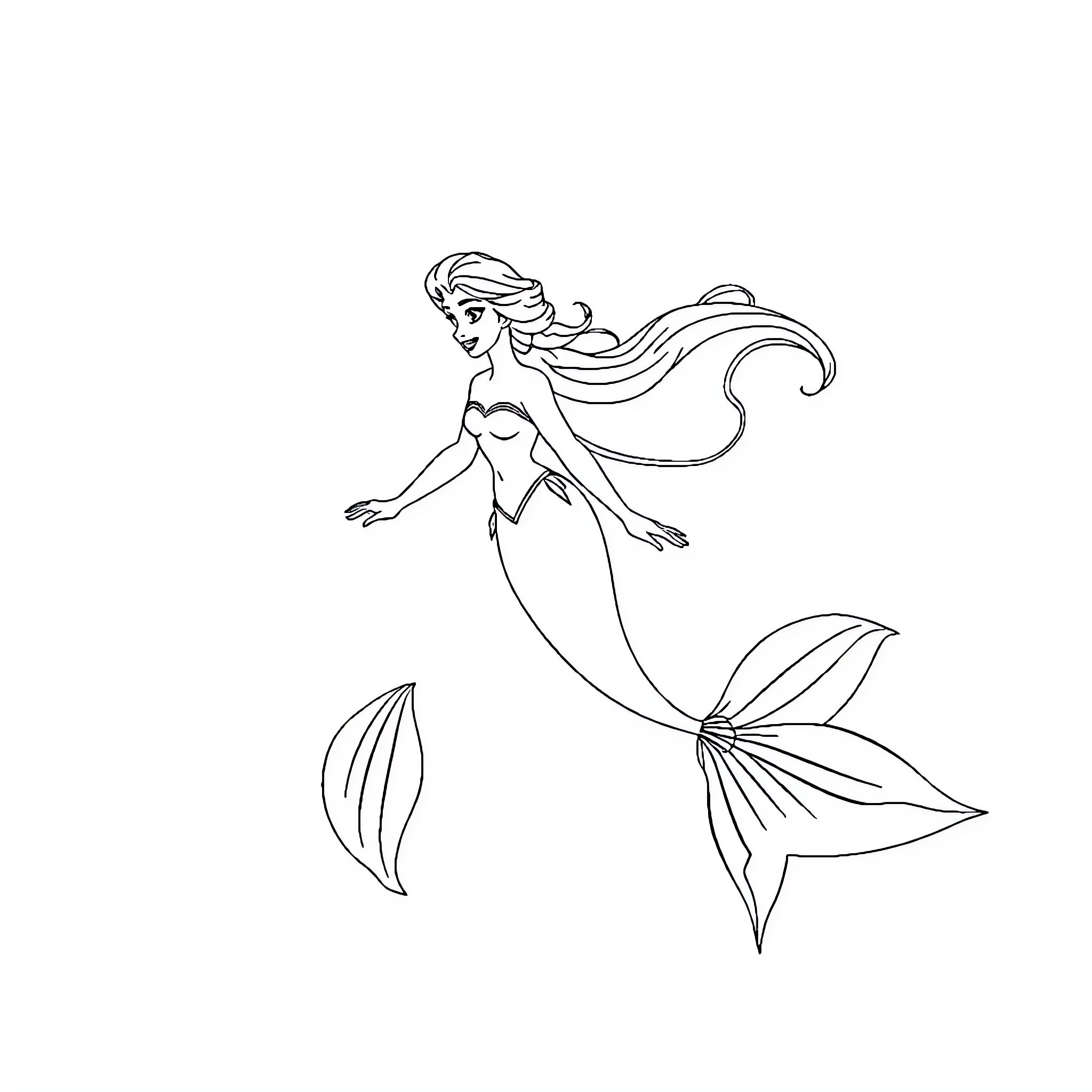 Elsa the Graceful Mermaid Coloring Page (free black-and-white line drawing printable PDF for all, from beginners to advanced learners, including children, teens, adults, and seniors)
