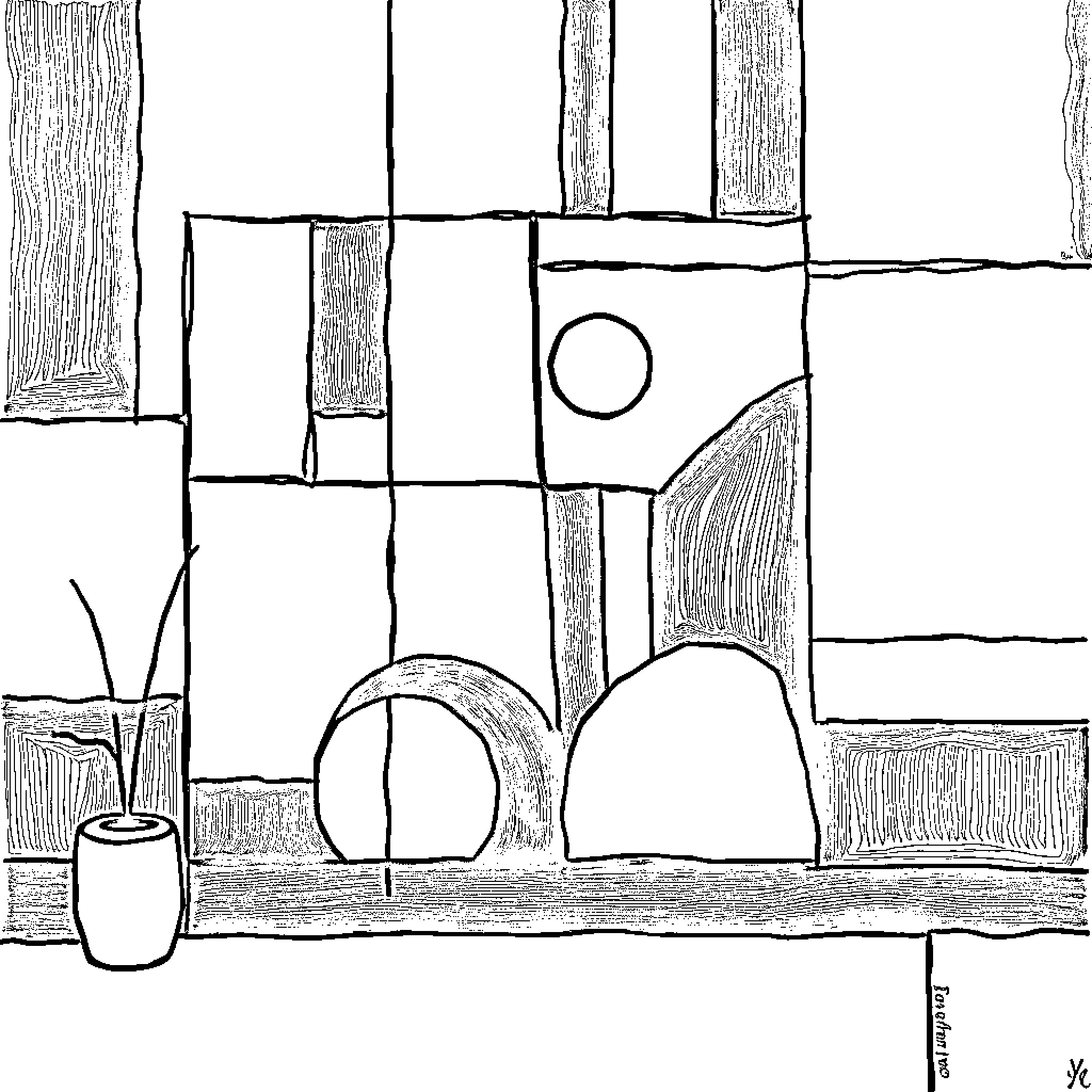 Cubism Depicts Abstract Geometric Shapes and Forms Coloring Page (free black-and-white line drawing printable PDF for all, from beginners to advanced learners, including children, teens, adults, and seniors)