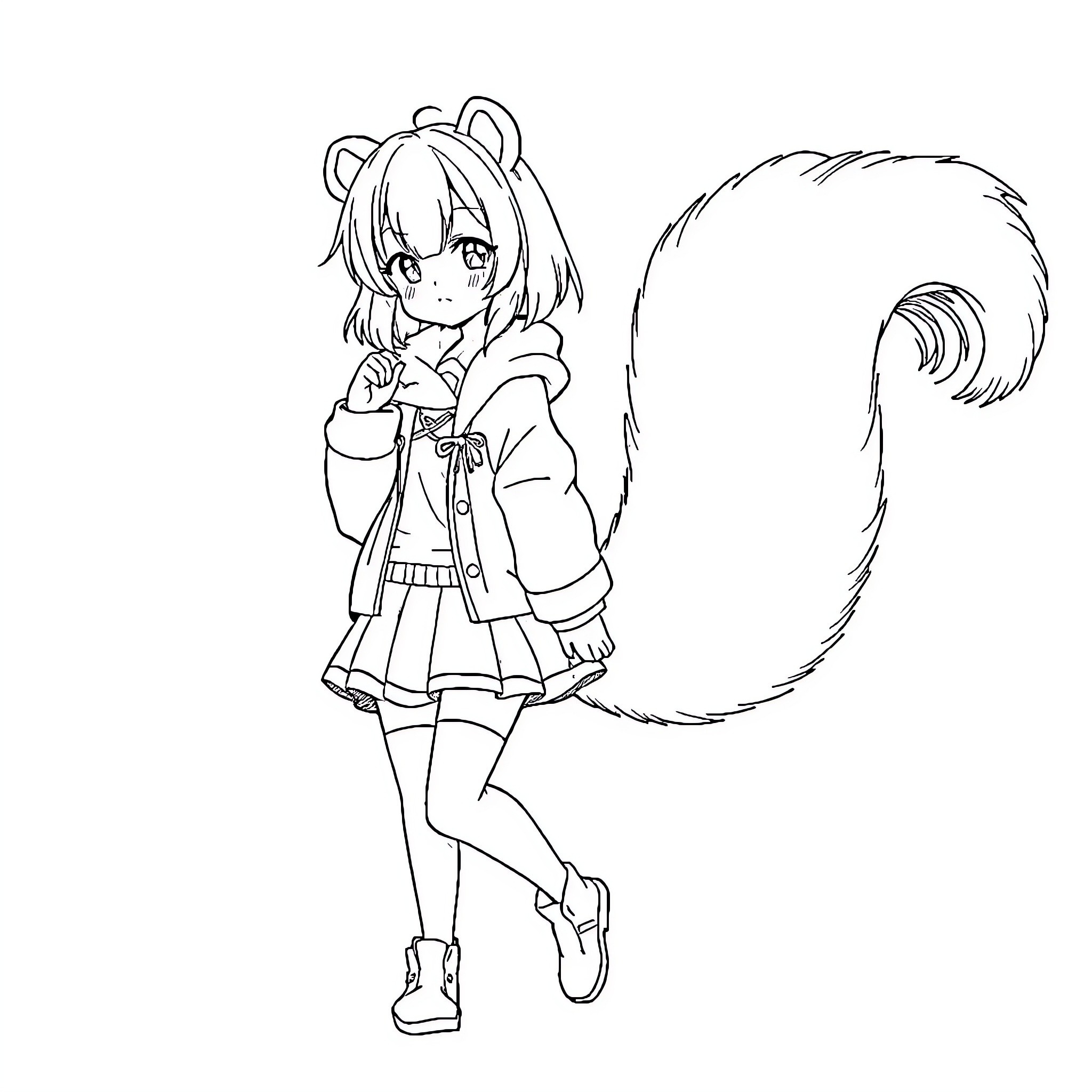 Anime Girl in Casual Outfit with Expressive Pose Coloring Page (free black-and-white line drawing printable PDF for all, from beginners to advanced learners, including children, teens, adults, and seniors)