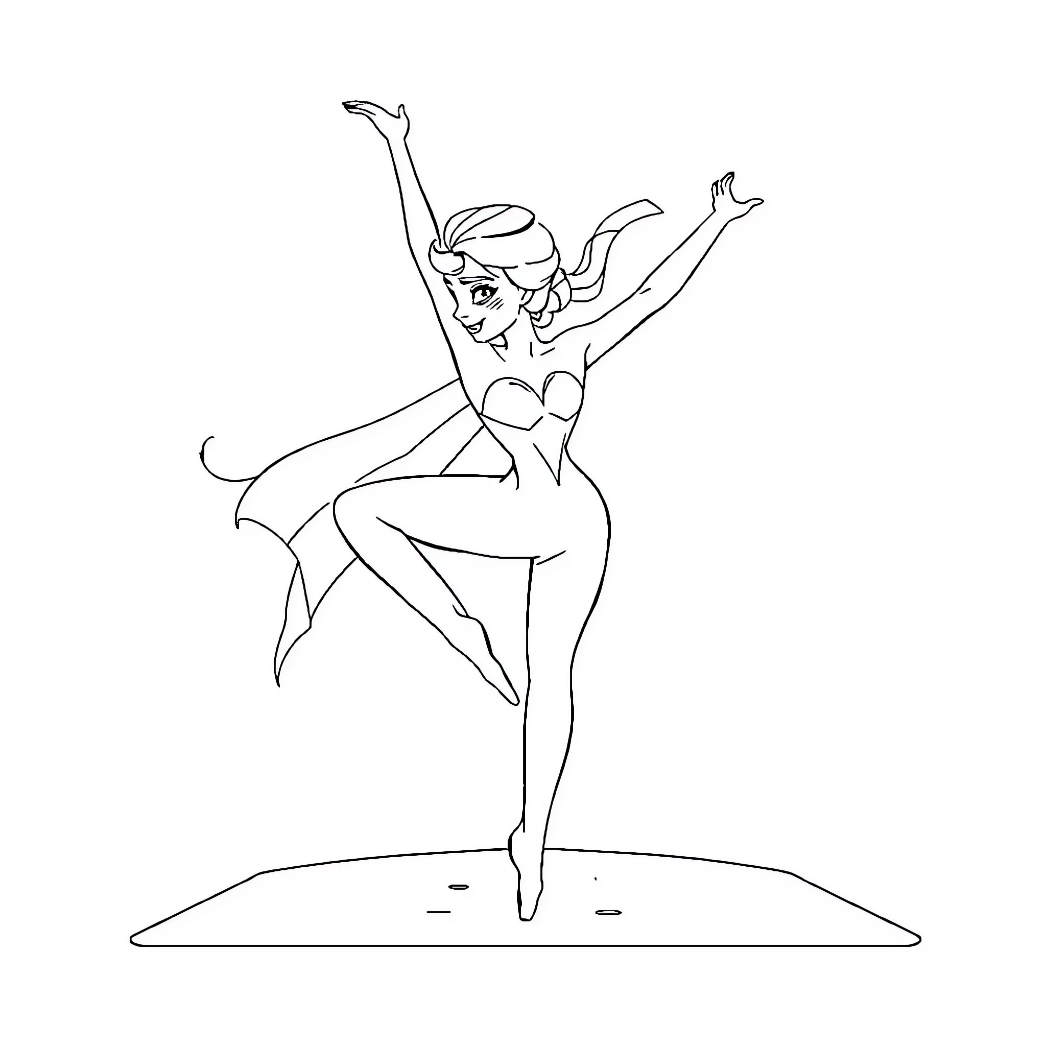 Elsa dancing gracefully on stage Coloring Page (free black-and-white line drawing printable PDF for all, from beginners to advanced learners, including children, teens, adults, and seniors)