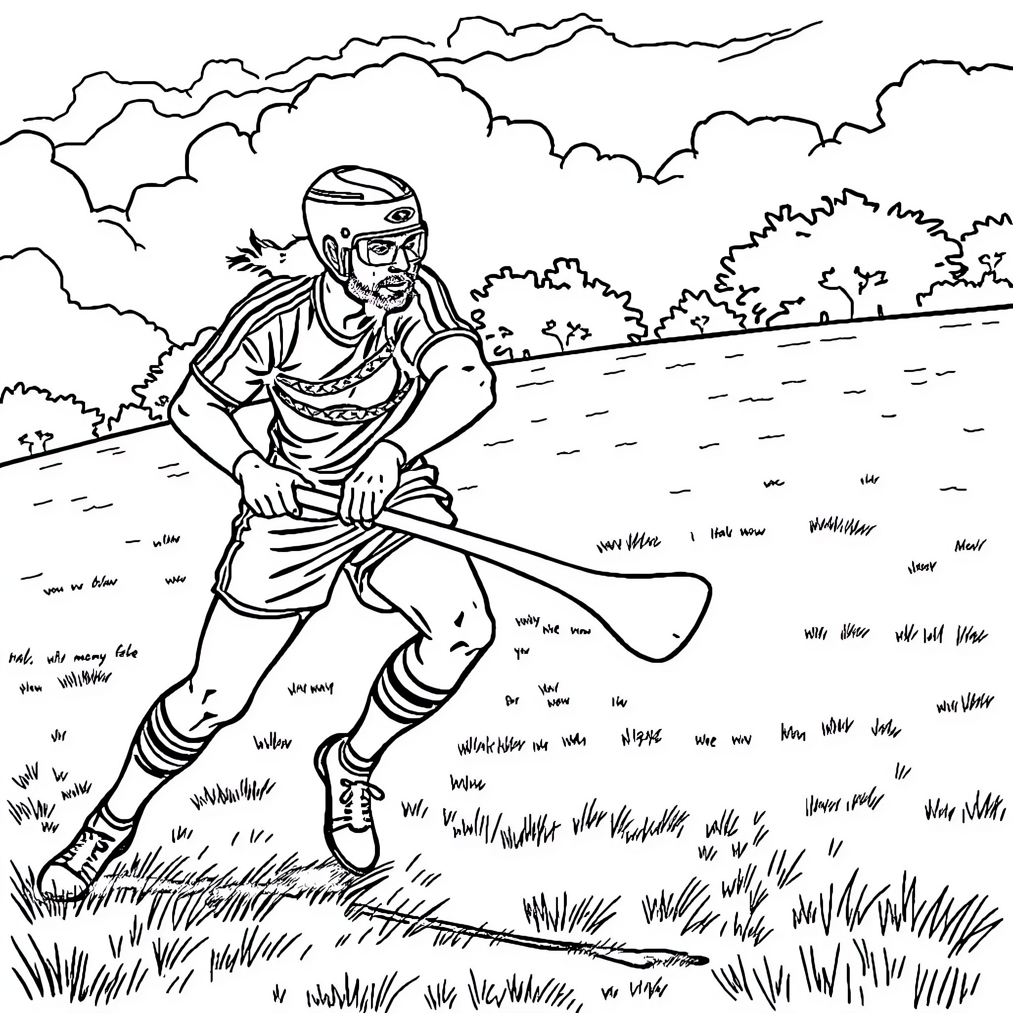 Setanta running through the countryside Coloring Page (free black-and-white line drawing printable PDF for all, from beginners to advanced learners, including children, teens, adults, and seniors)