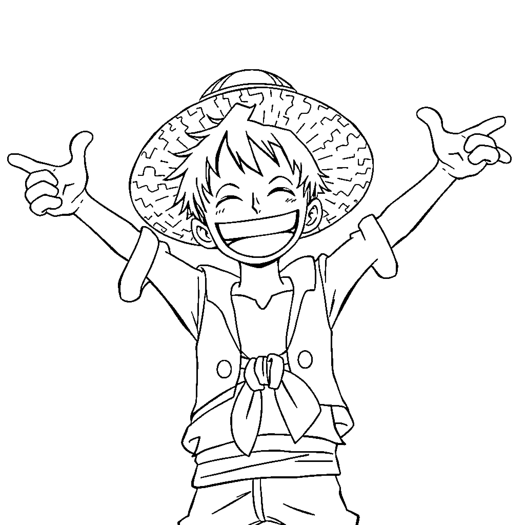 Luffy's Joyful Pirate Adventure Coloring Page (free black-and-white line drawing printable PDF for all, from beginners to advanced learners, including children, teens, adults, and seniors)