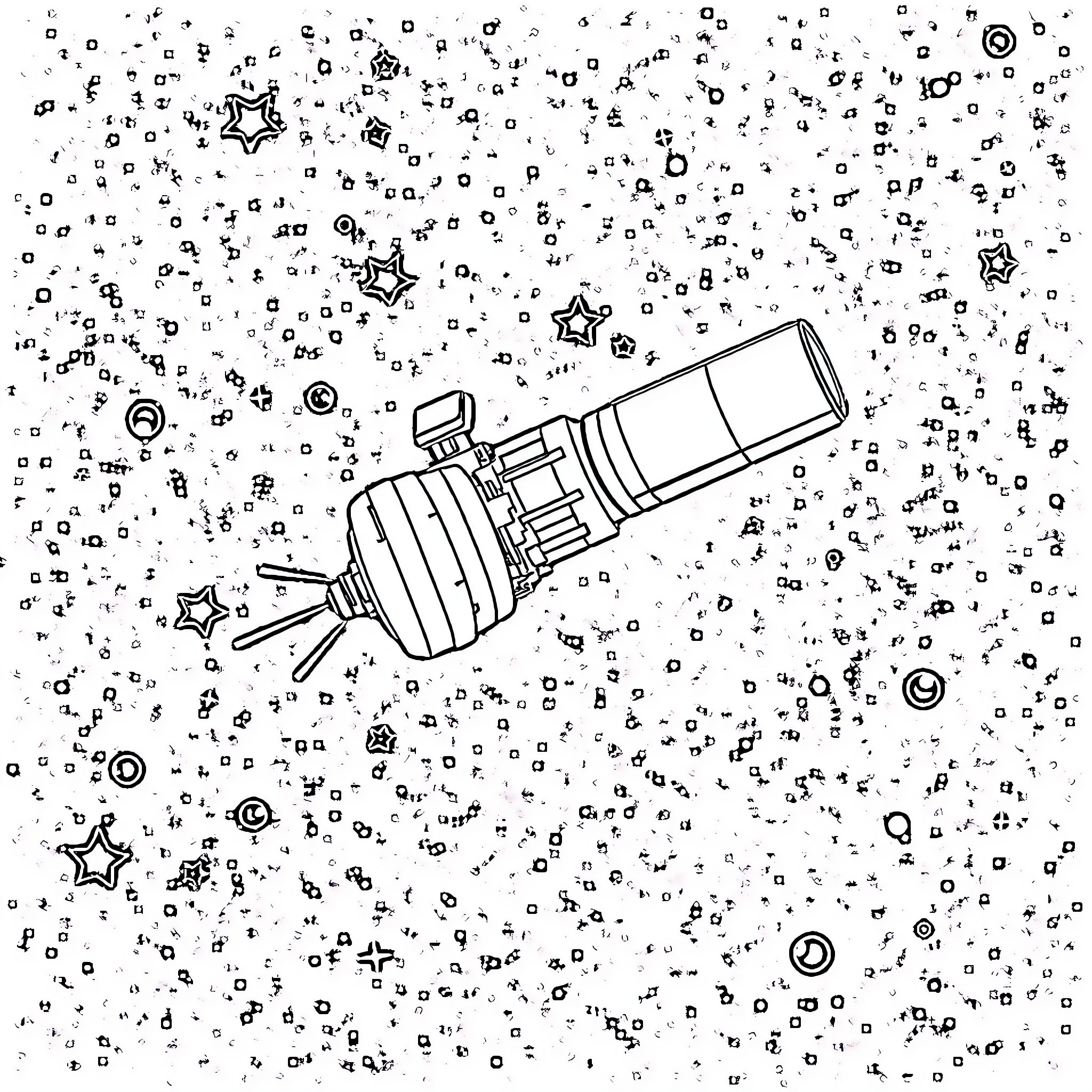 Hubble Telescope observing the starry night sky Coloring Page (free black-and-white line drawing printable PDF for all, from beginners to advanced learners, including children, teens, adults, and seniors)