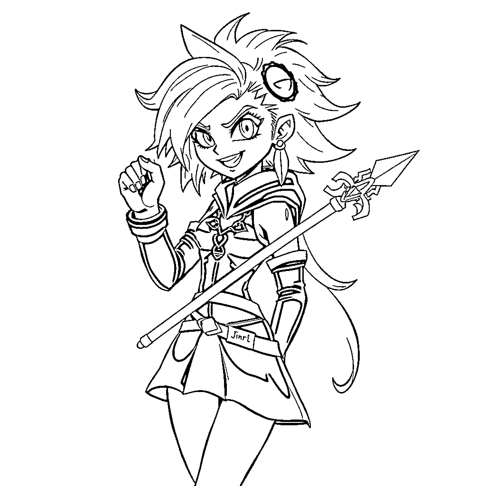 Jinx the Adventurous Swordsperson Coloring Page (free black-and-white line drawing printable PDF for all, from beginners to advanced learners, including children, teens, adults, and seniors)