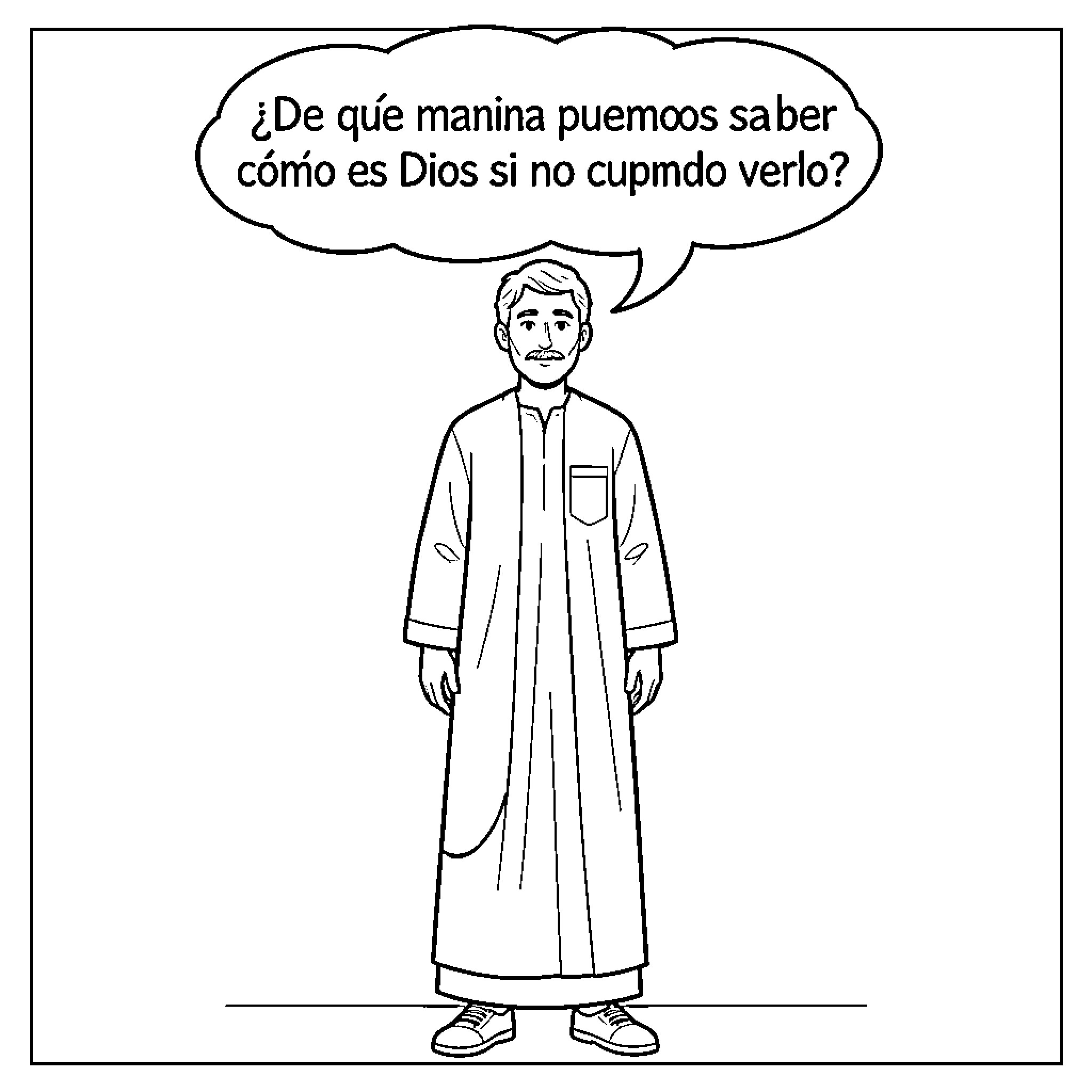 Silueta Masculina con túnica larga y burbuja de diálogo Coloring Page (free black-and-white line drawing printable PDF for all, from beginners to advanced learners, including children, teens, adults, and seniors)