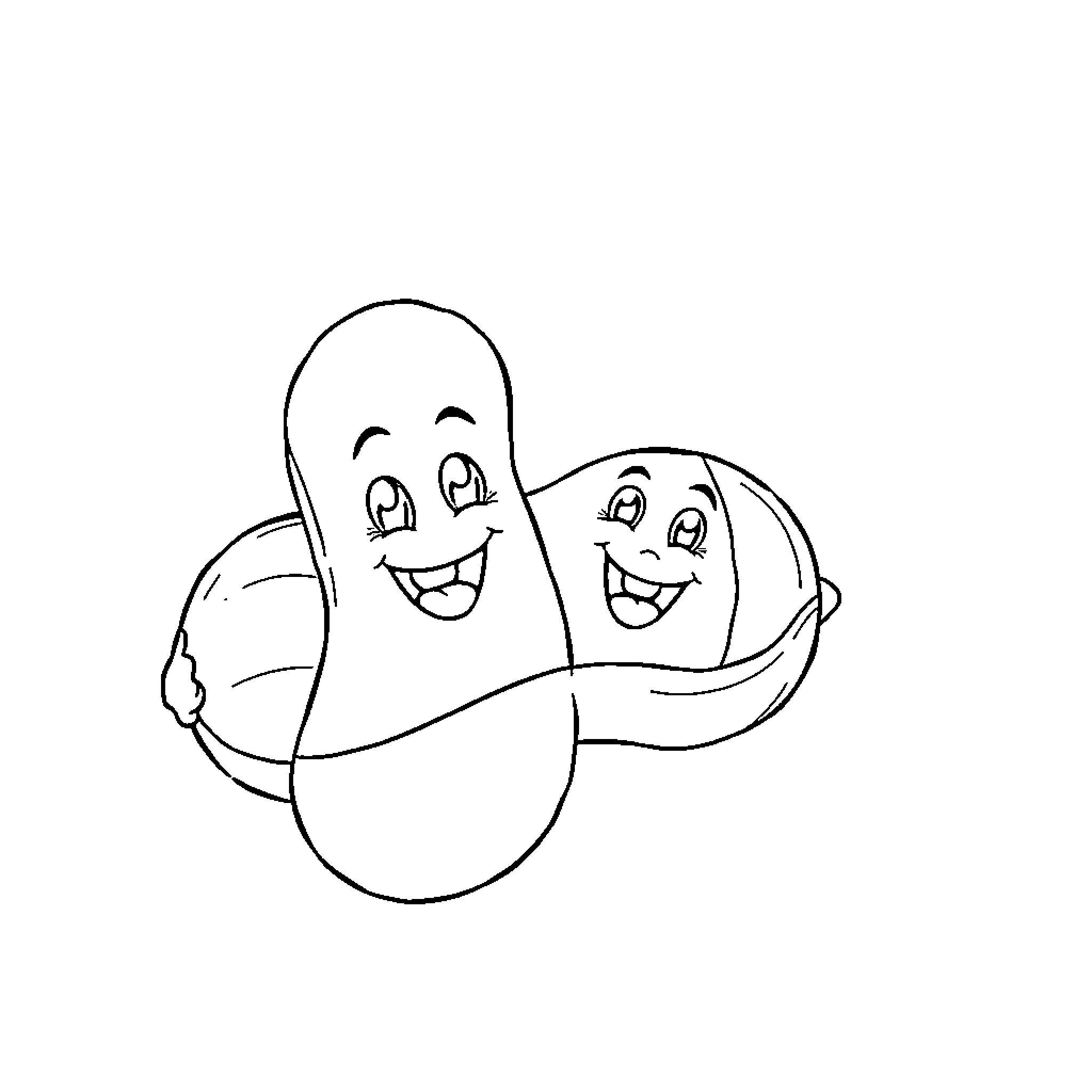 Peanut characters happily embracing Coloring Page (free black-and-white line drawing printable PDF for all, from beginners to advanced learners, including children, teens, adults, and seniors)