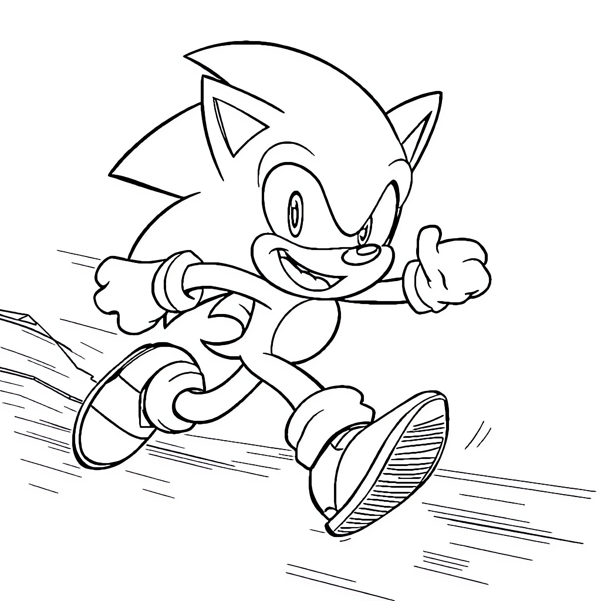 Sonic speeding through the environment Coloring Page (free black-and-white line drawing printable PDF for all, from beginners to advanced learners, including children, teens, adults, and seniors)