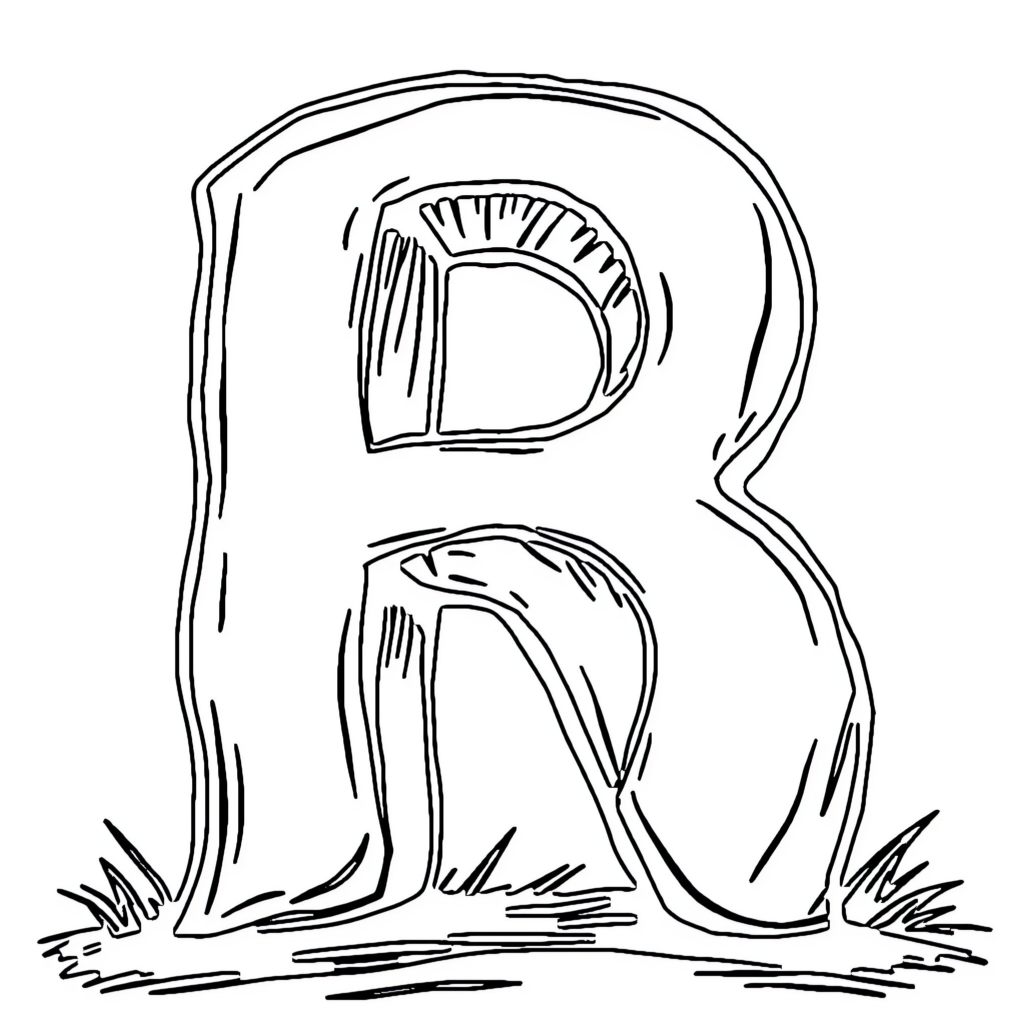 Rustic letter drawn in sketch style Coloring Page (free black-and-white line drawing printable PDF for all, from beginners to advanced learners, including children, teens, adults, and seniors)