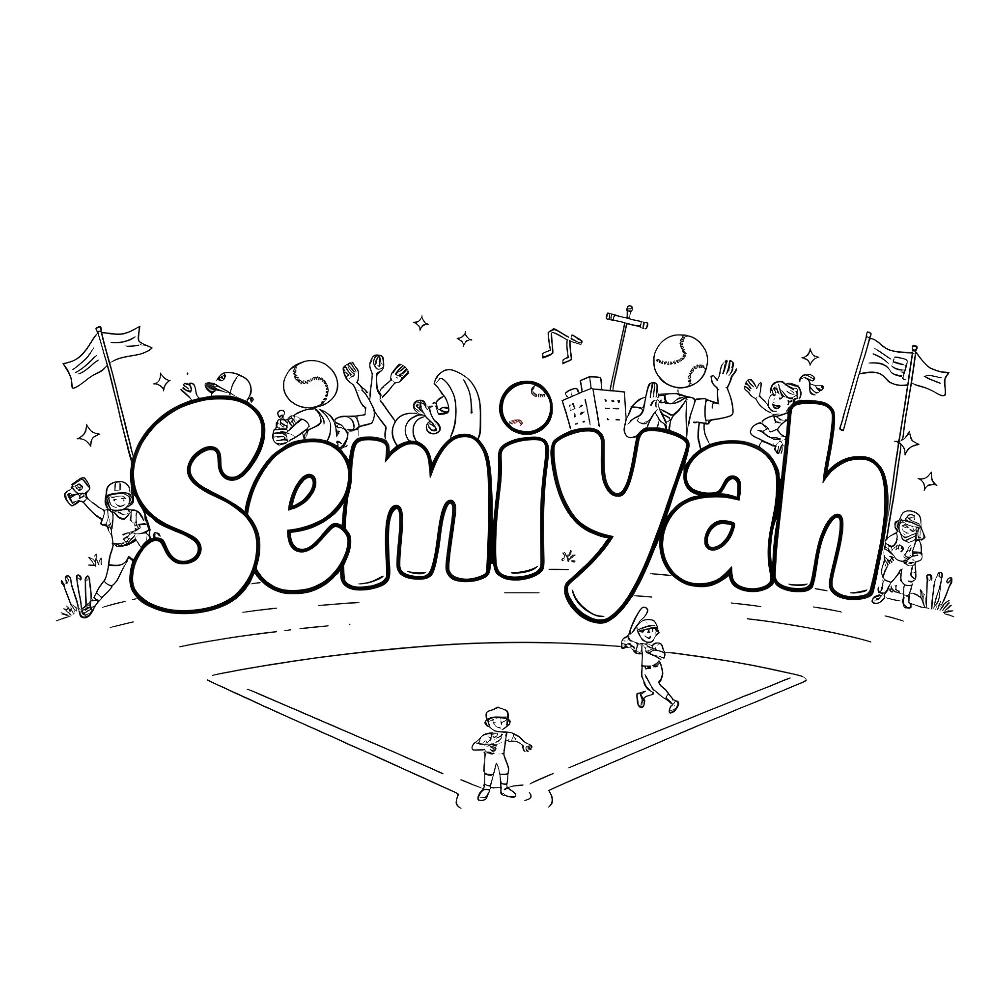 Semiyah's fun-filled day Coloring Page (free black-and-white line drawing printable PDF for all, from beginners to advanced learners, including children, teens, adults, and seniors)