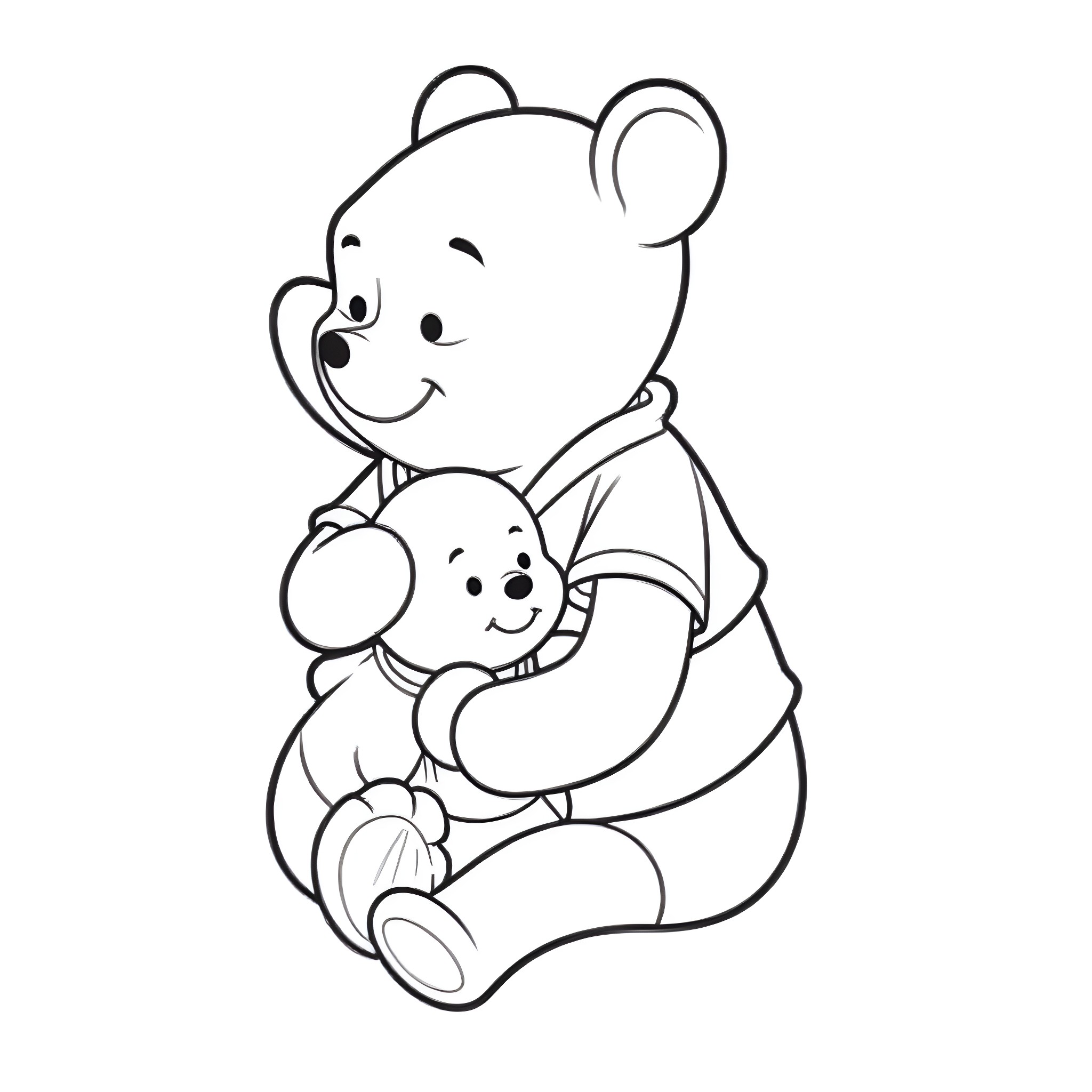 Pooh and friend playing together happily Coloring Page (free black-and-white line drawing printable PDF for all, from beginners to advanced learners, including children, teens, adults, and seniors)