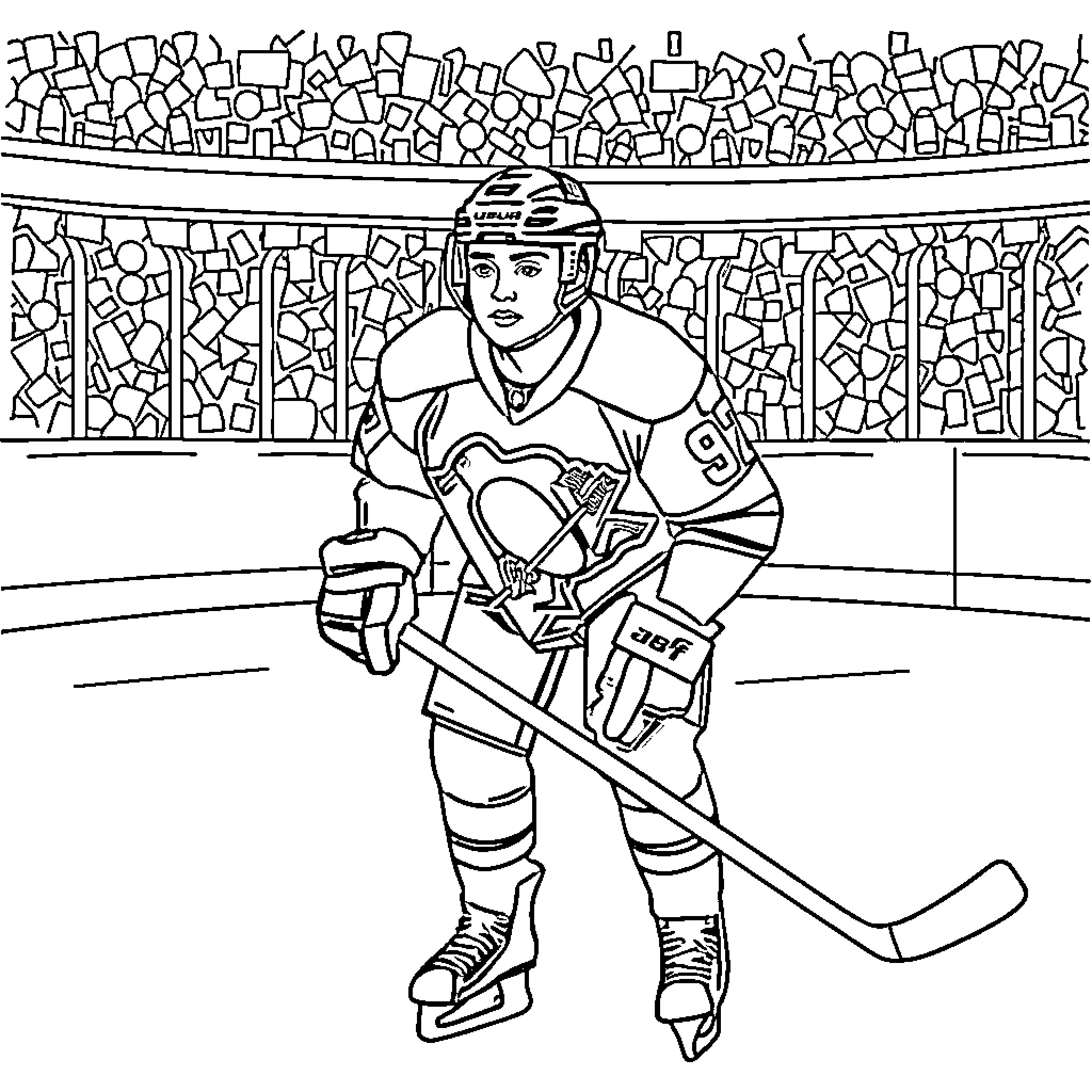 Gavin McKenna skating in hockey rink Coloring Page (free black-and-white line drawing printable PDF for all, from beginners to advanced learners, including children, teens, adults, and seniors)