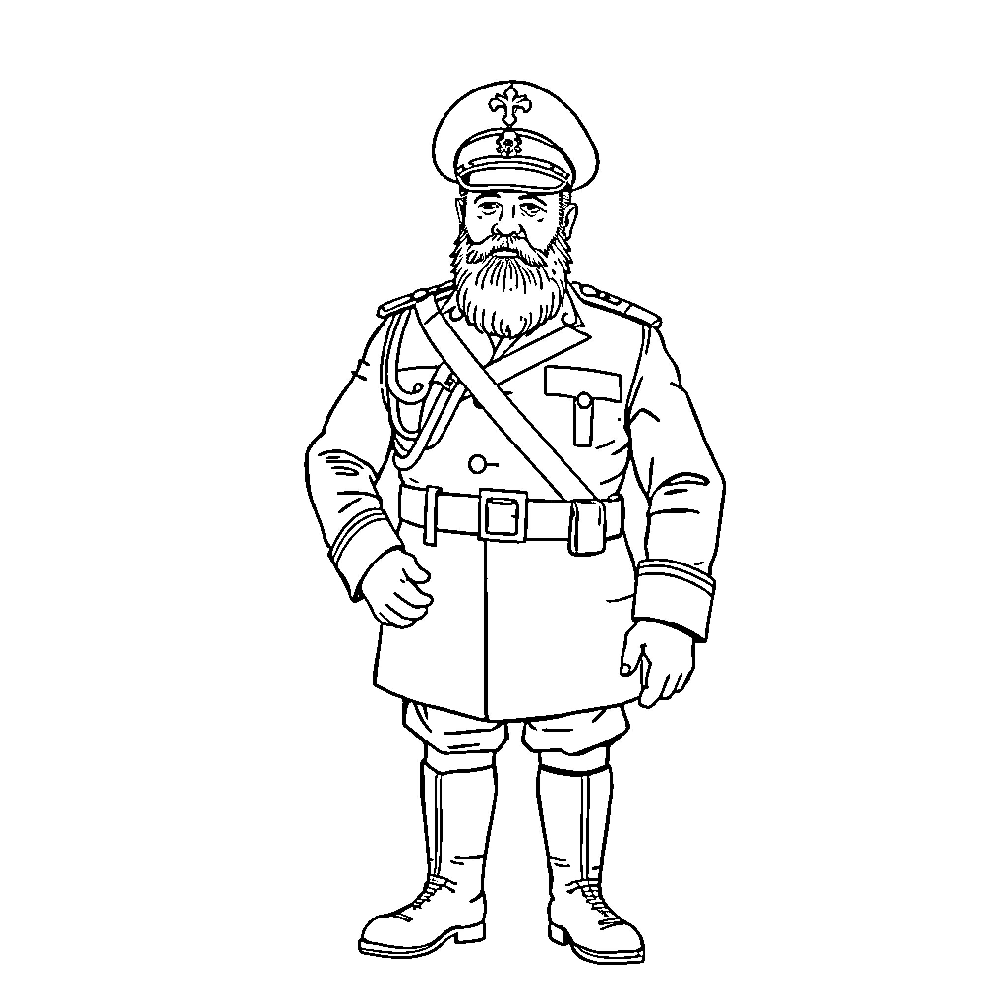 Paul Kruger as a Military Leader in Uniform Coloring Page (free black-and-white line drawing printable PDF for all, from beginners to advanced learners, including children, teens, adults, and seniors)
