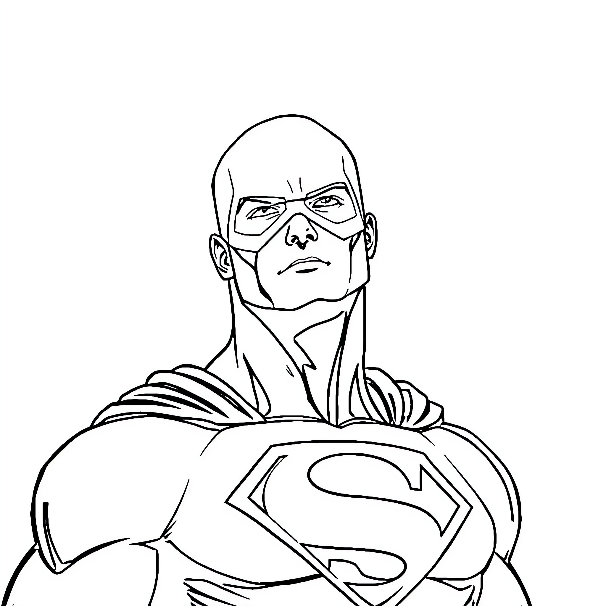 Superman heroically posing in costume Coloring Page (free black-and-white line drawing printable PDF for all, from beginners to advanced learners, including children, teens, adults, and seniors)