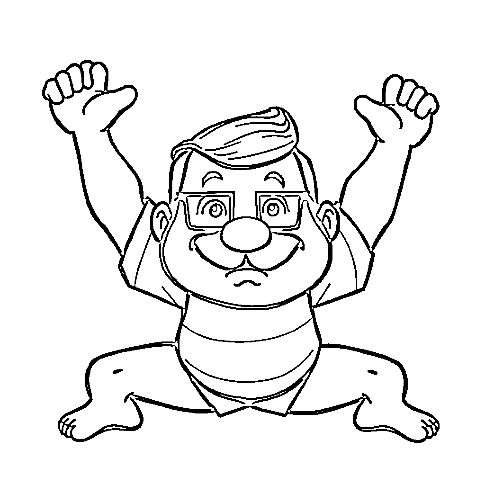 Bob Belcher with goofy expression and raised arms Coloring Page (free black-and-white line drawing printable PDF for all, from beginners to advanced learners, including children, teens, adults, and seniors)