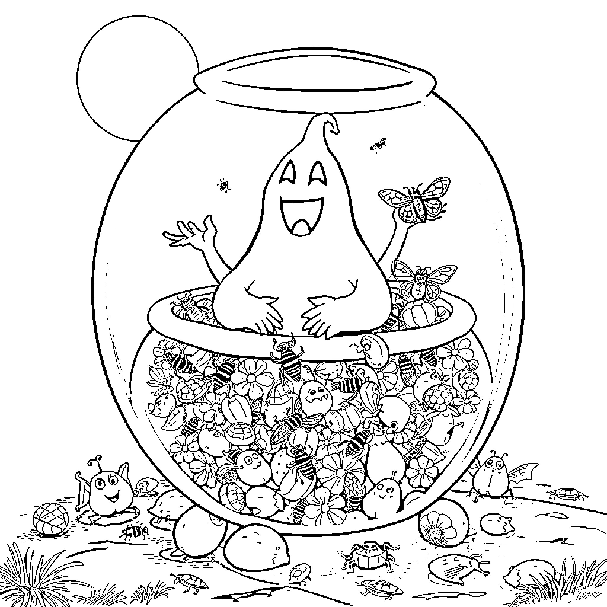 Oogie Boogie's Halloween Wonderland Coloring Page (free black-and-white line drawing printable PDF for all, from beginners to advanced learners, including children, teens, adults, and seniors)