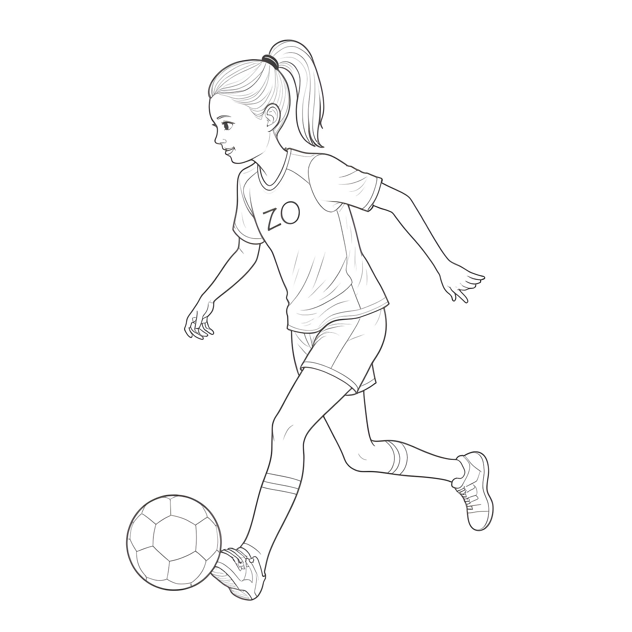 Soccer player dribbling the ball Coloring Page (free black-and-white line drawing printable PDF for all, from beginners to advanced learners, including children, teens, adults, and seniors)