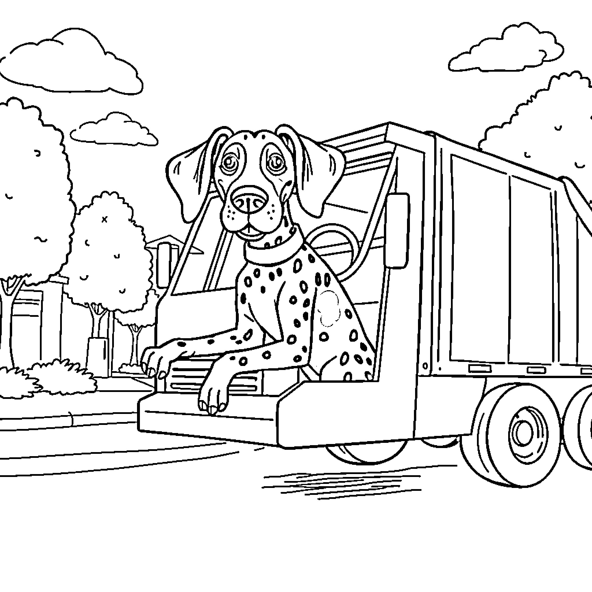 German Shorthaired Pointer relaxing on a truck Coloring Page (free black-and-white line drawing printable PDF for all, from beginners to advanced learners, including children, teens, adults, and seniors)