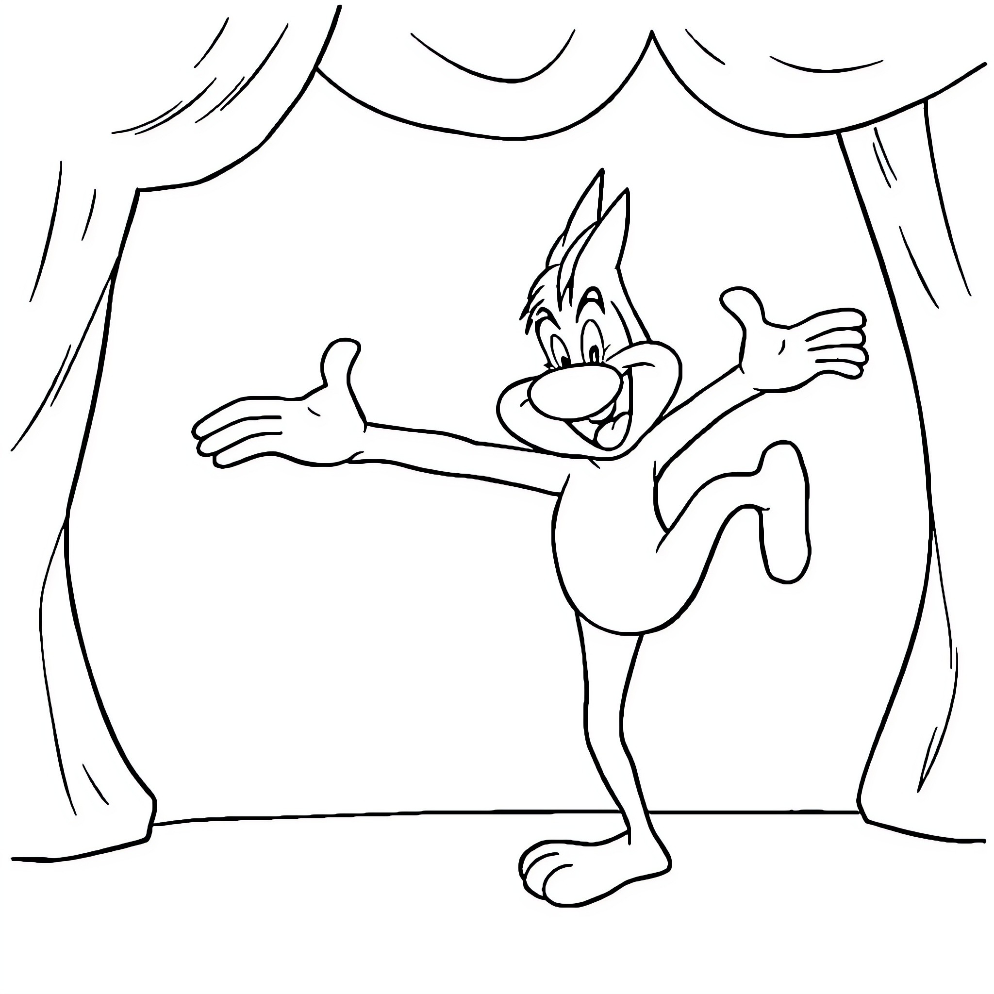 Asterix performing on stage with theatrical gestures Coloring Page (free black-and-white line drawing printable PDF for all, from beginners to advanced learners, including children, teens, adults, and seniors)
