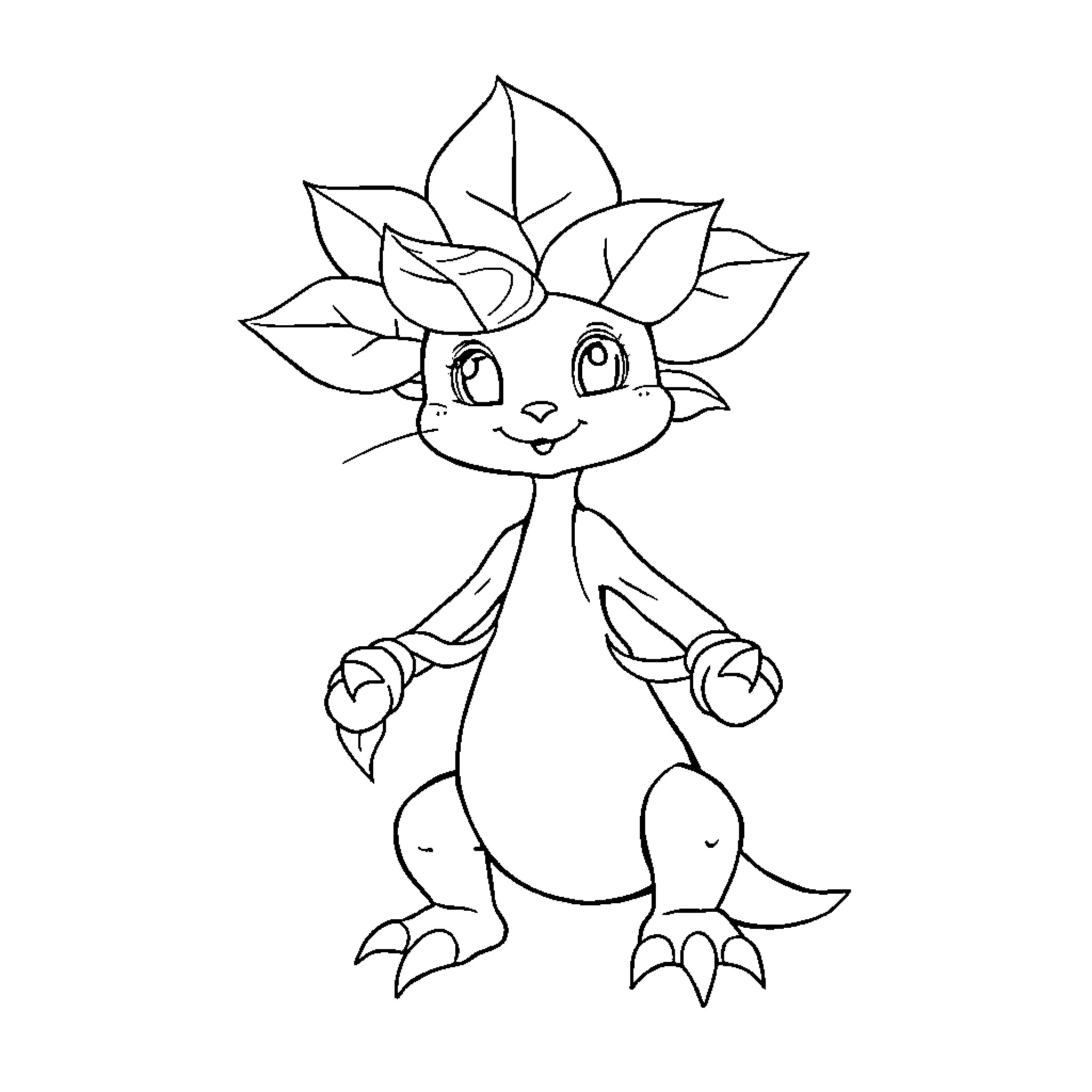Enfant creature with leafy headpiece Coloring Page (free black-and-white line drawing printable PDF for all, from beginners to advanced learners, including children, teens, adults, and seniors)