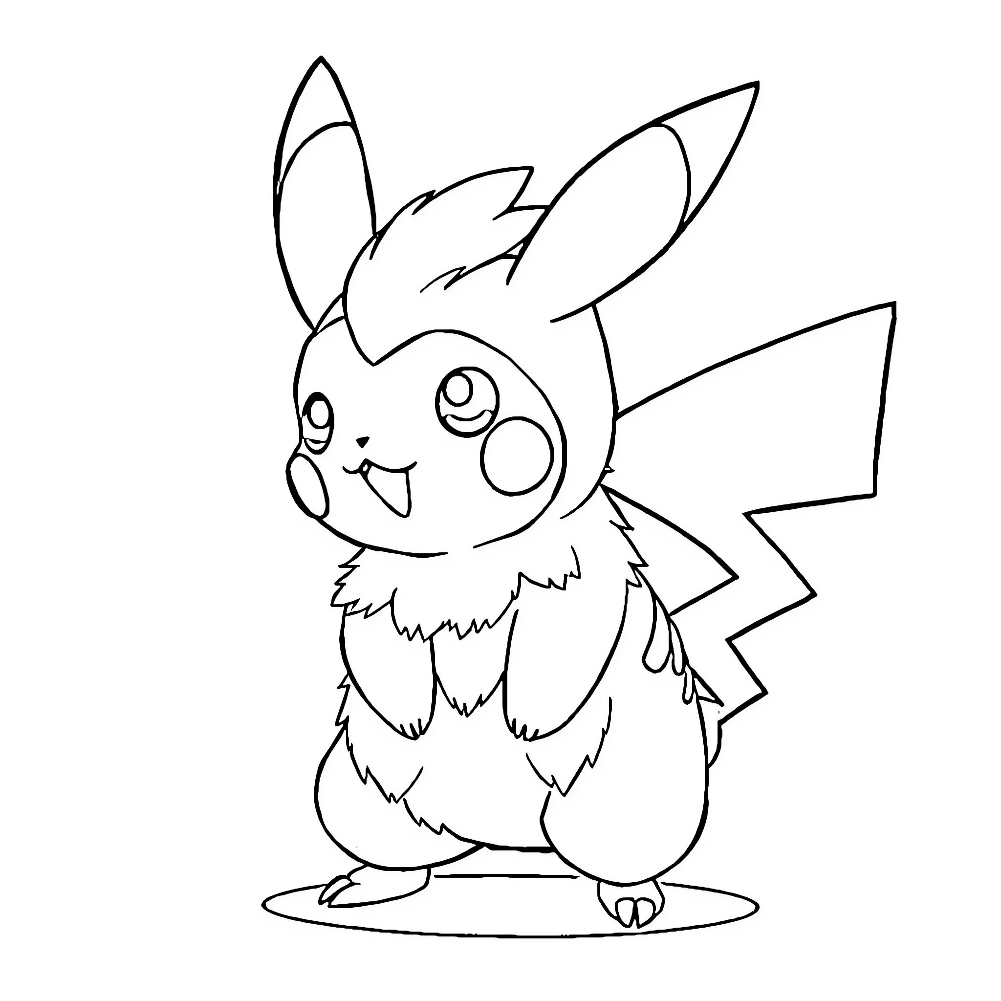 Pikachu, the cute and iconic Pokemon character Coloring Page (free black-and-white line drawing printable PDF for all, from beginners to advanced learners, including children, teens, adults, and seniors)