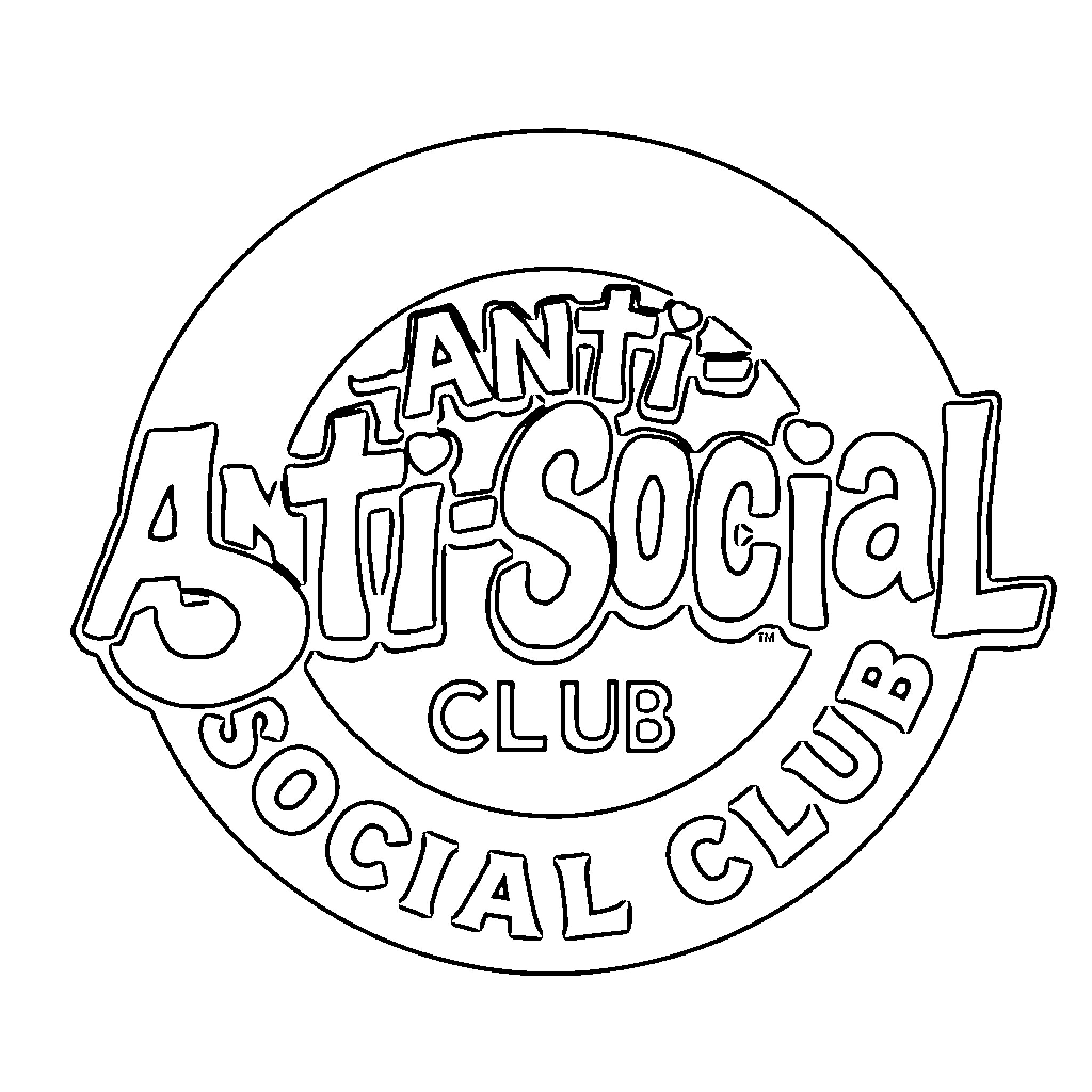 Logo for Anti-Social Club Social Club Coloring Page (free black-and-white line drawing printable PDF for all, from beginners to advanced learners, including children, teens, adults, and seniors)
