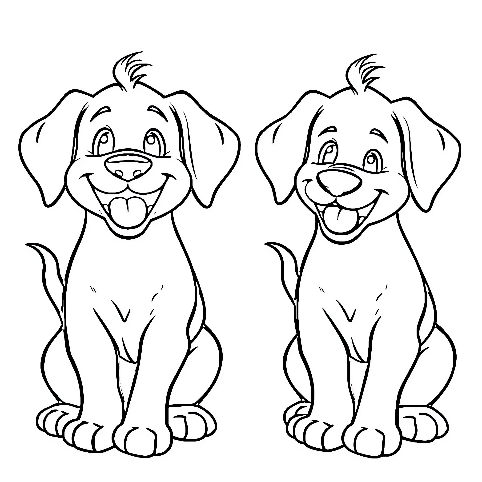 Playful Puppy Pair Coloring Page (free black-and-white line drawing printable PDF for all, from beginners to advanced learners, including children, teens, adults, and seniors)