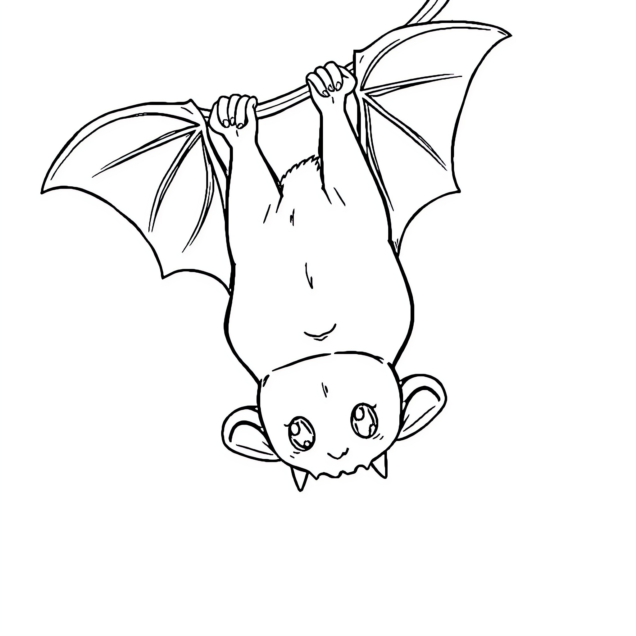 Bat hanging upside down with outstretched wings Coloring Page (free black-and-white line drawing printable PDF for all, from beginners to advanced learners, including children, teens, adults, and seniors)