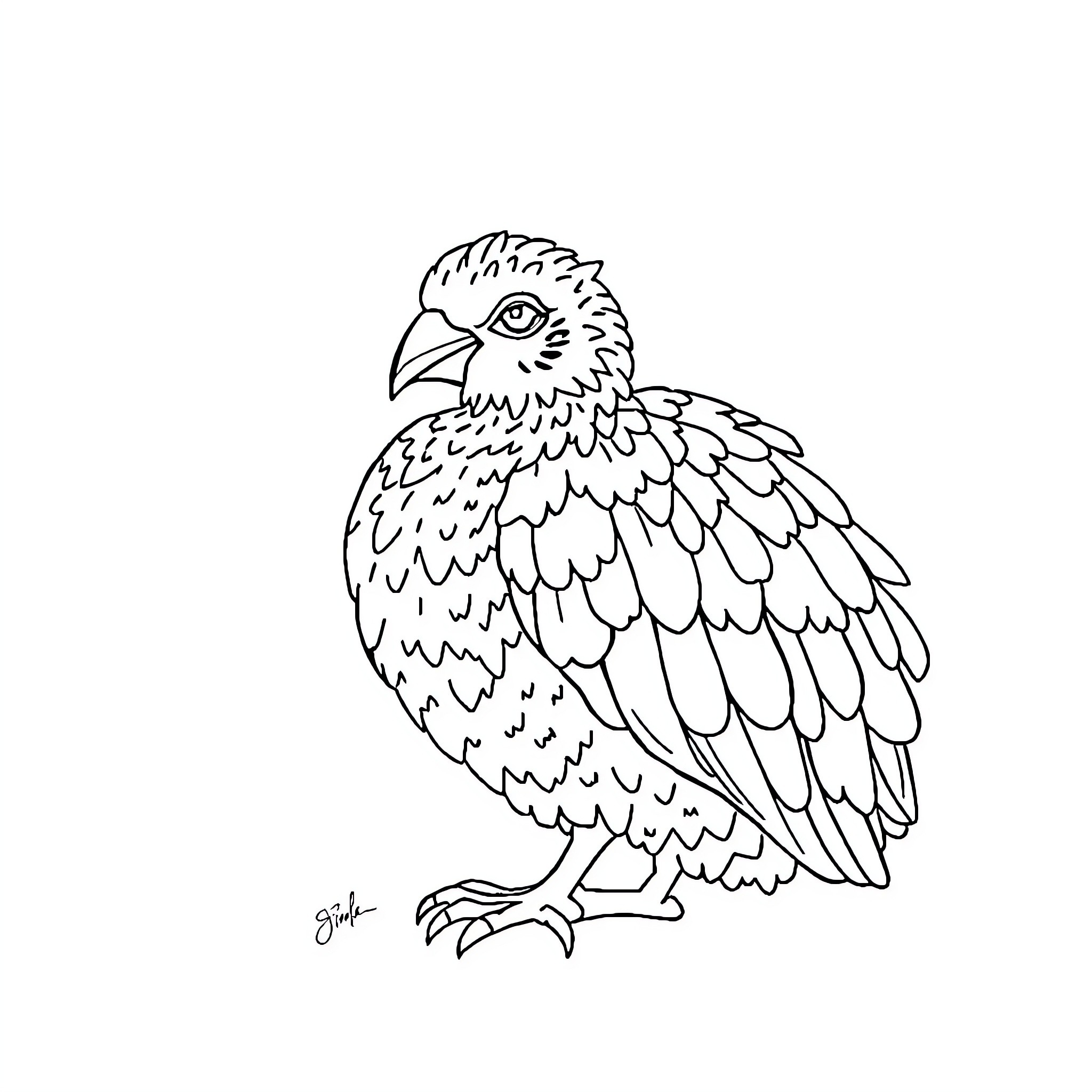 Boy drawing a detailed bird illustration Coloring Page (free black-and-white line drawing printable PDF for all, from beginners to advanced learners, including children, teens, adults, and seniors)
