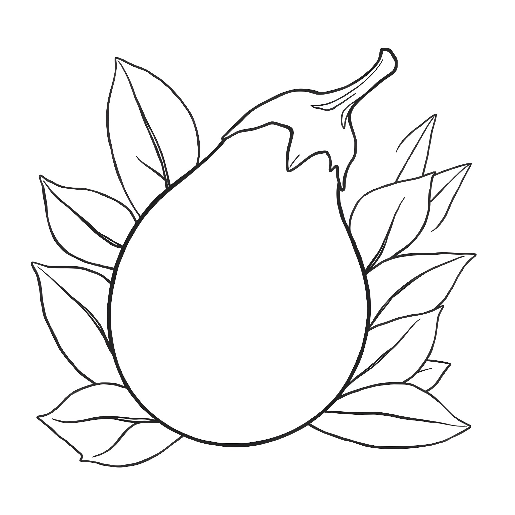 Eggplant in a leaf frame Coloring Page (free black-and-white line drawing printable PDF for all, from beginners to advanced learners, including children, teens, adults, and seniors)