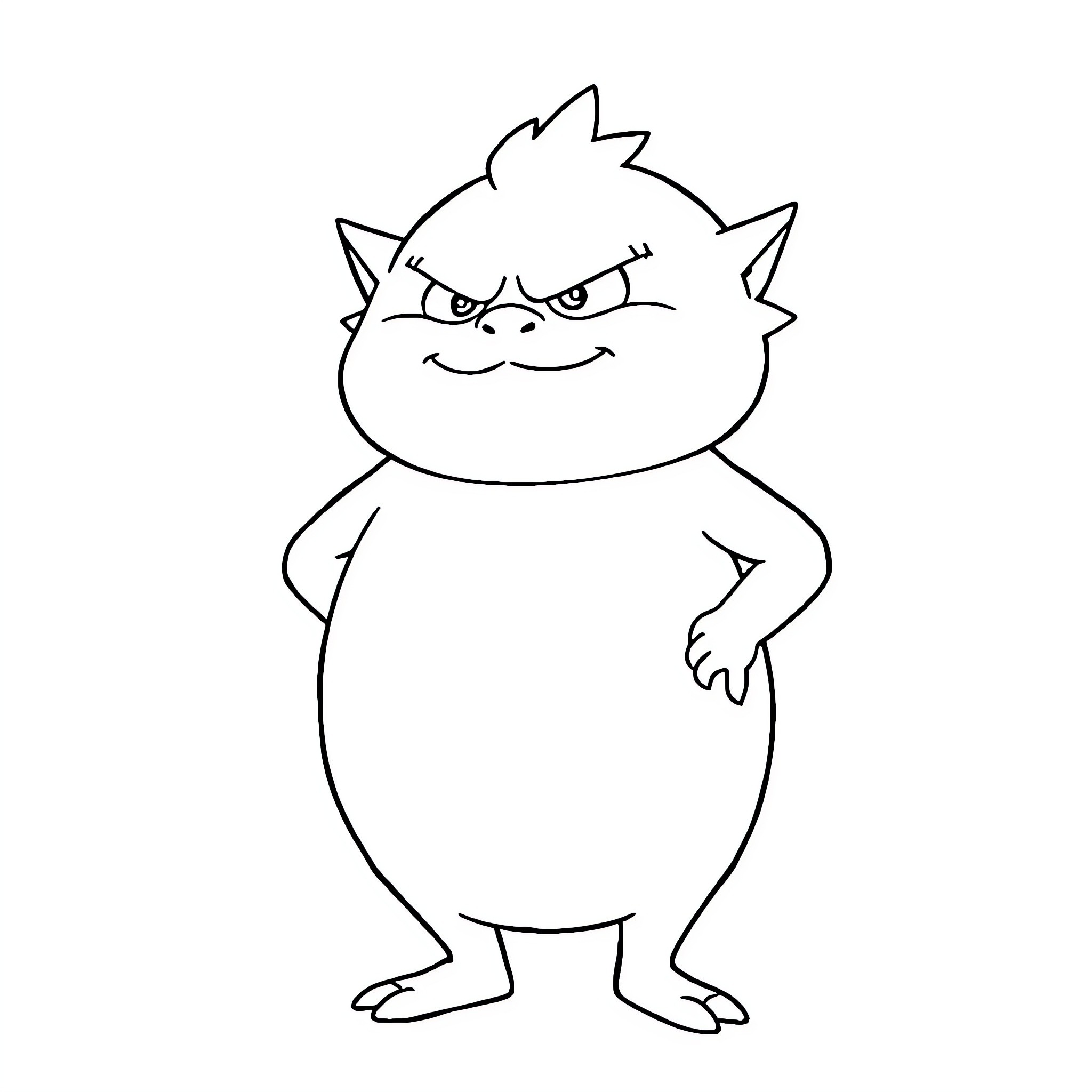 Inosuke posing confidently in black and white Coloring Page (free black-and-white line drawing printable PDF for all, from beginners to advanced learners, including children, teens, adults, and seniors)