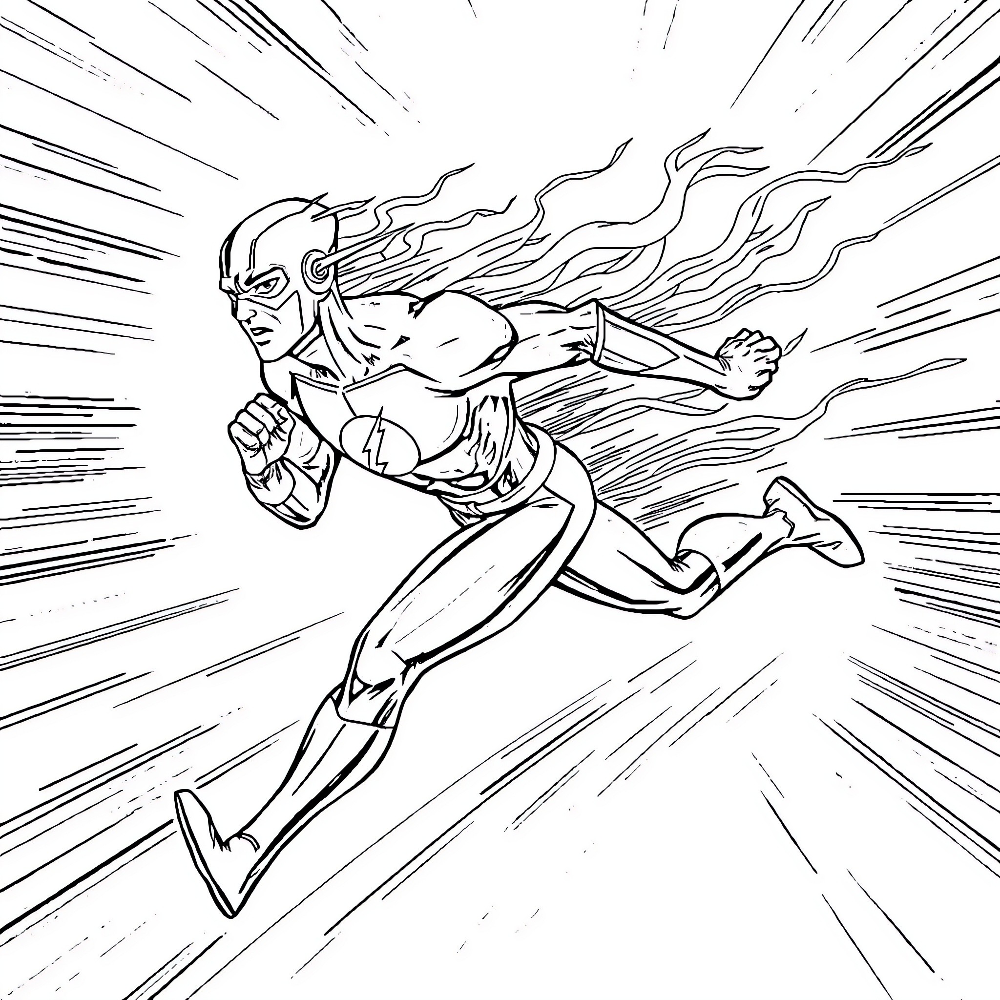 Flash speeds through the frame with fierce determination Coloring Page (free black-and-white line drawing printable PDF for all, from beginners to advanced learners, including children, teens, adults, and seniors)