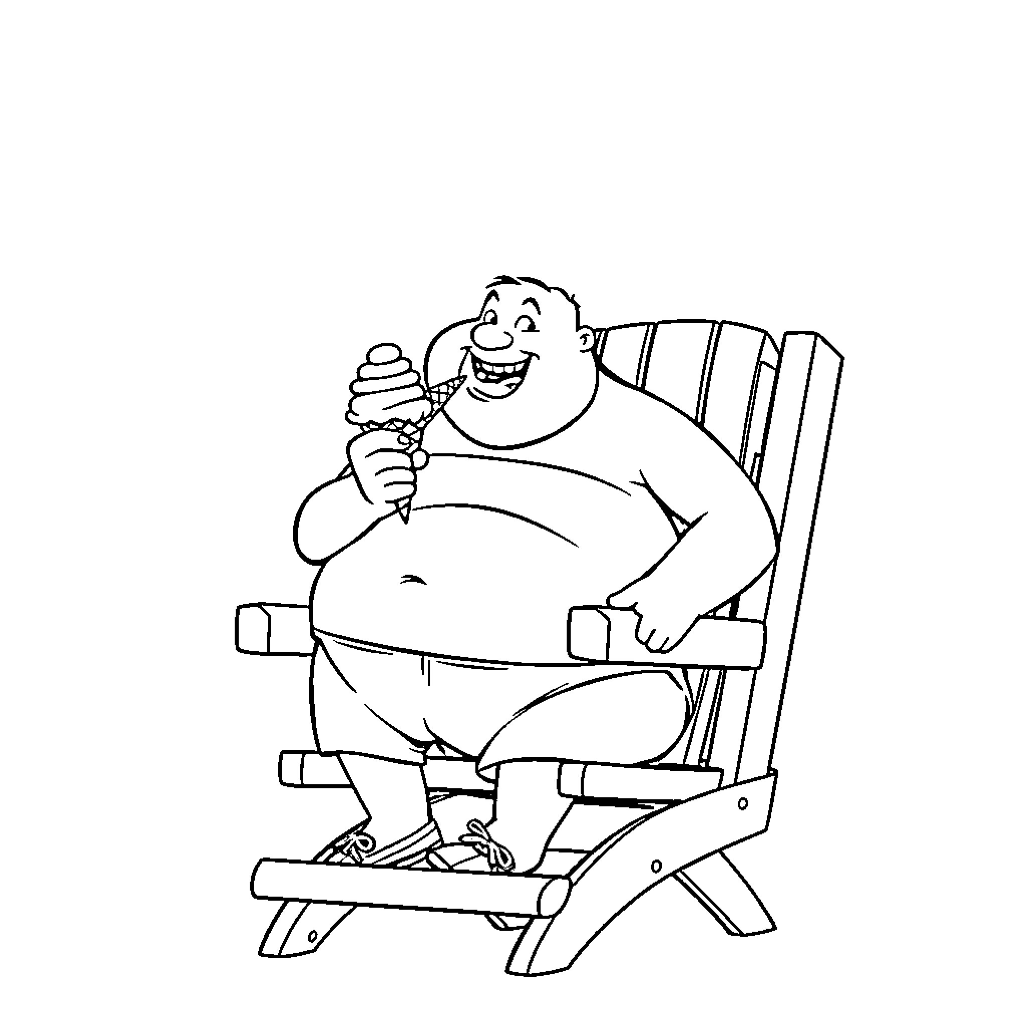 Lifeguard enjoying an ice cream treat Coloring Page (free black-and-white line drawing printable PDF for all, from beginners to advanced learners, including children, teens, adults, and seniors)