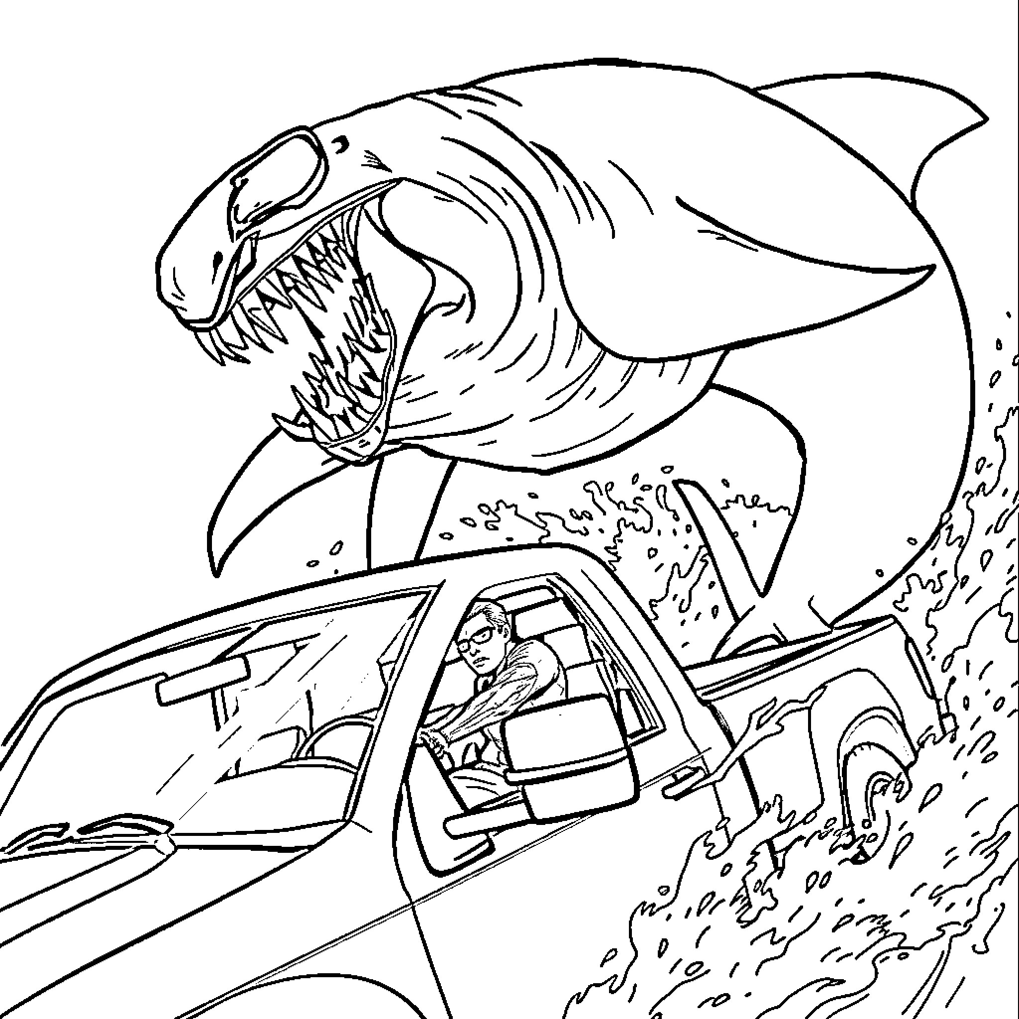 Venom Unleashes Chaos in the City Coloring Page (free black-and-white line drawing printable PDF for all, from beginners to advanced learners, including children, teens, adults, and seniors)