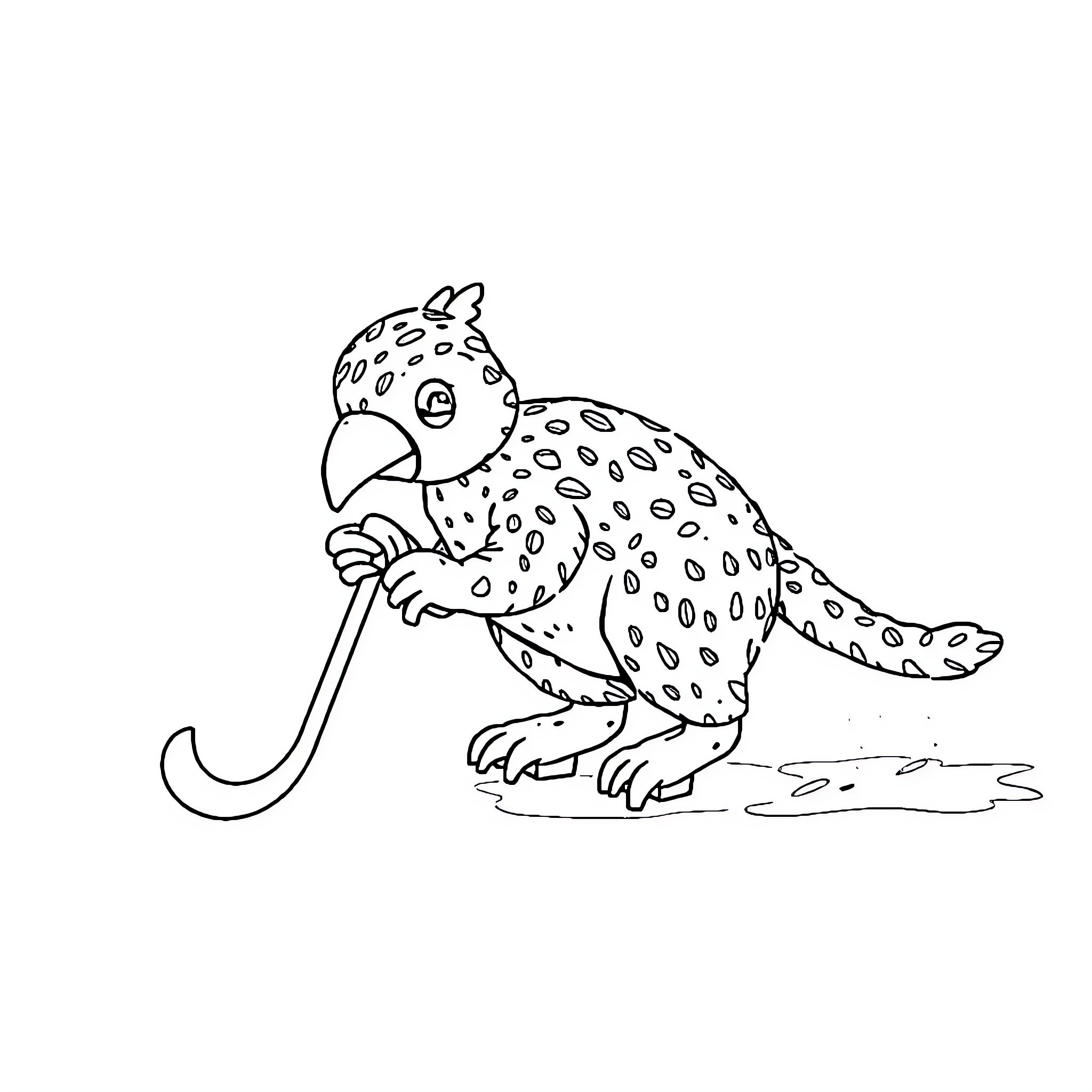 Ornithorhynchus playing with a stick in the wild Coloring Page (free black-and-white line drawing printable PDF for all, from beginners to advanced learners, including children, teens, adults, and seniors)